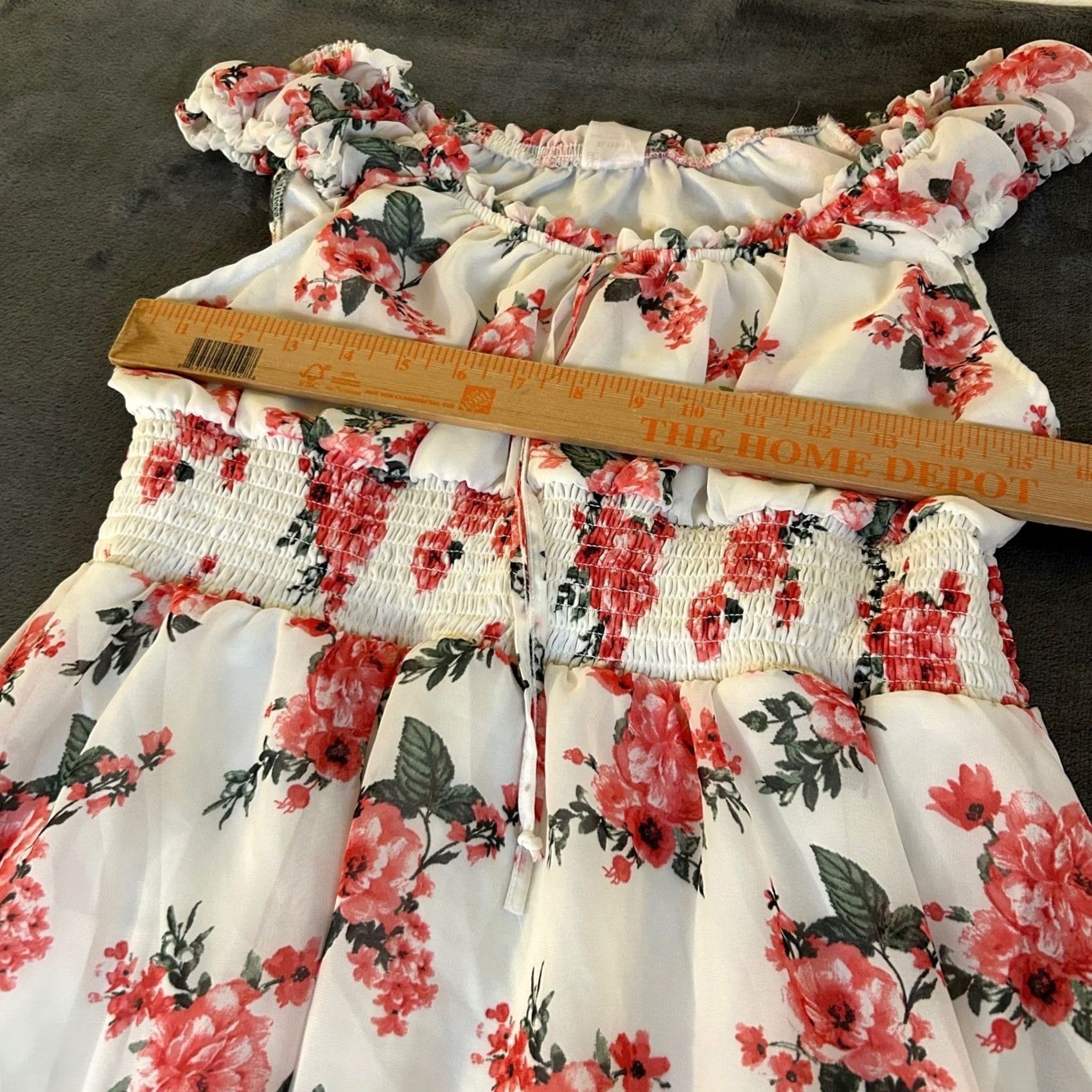 Vintage No Boundaries Floral Off the Shoulder Sundress Womens XL White Red Hi-Low Smocked Summer Size XL / US 12-14 / IT 48-50 - 7 Thumbnail
