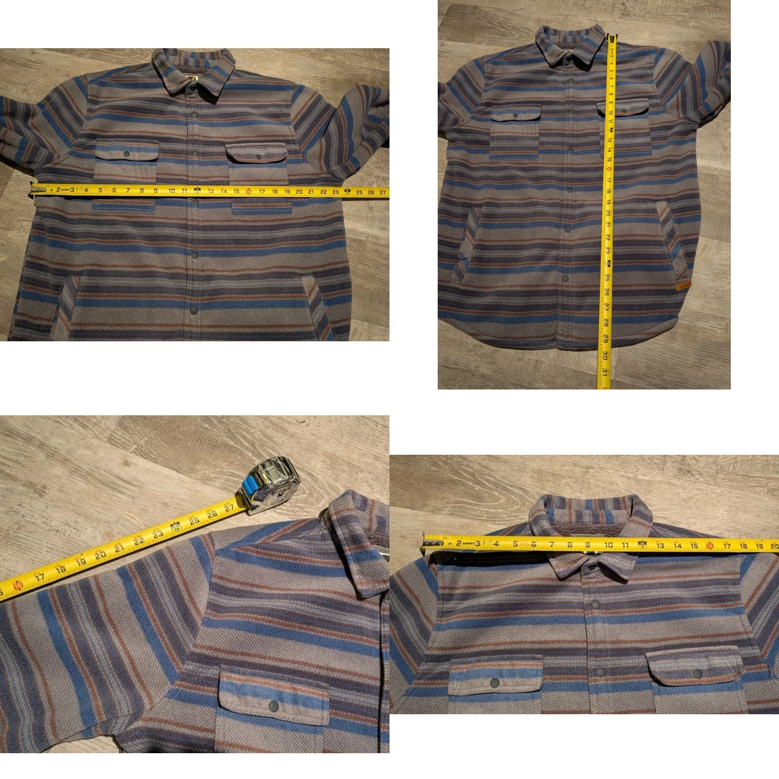 Vintage V Voyager Shacket Button-Up Shirt Male L Blue Gray Striped Fleece Pockets Heavyweight Casual Workwear EUC Size US L / EU 52-54 / 3 - 8 Thumbnail