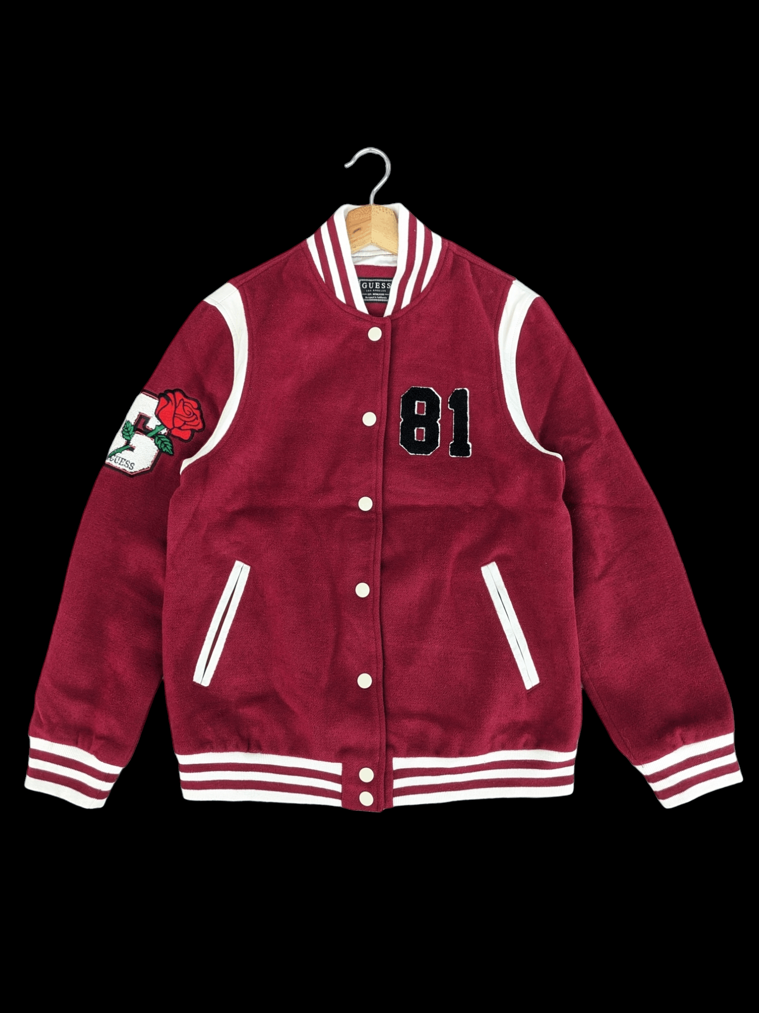 image of Guess Rose Embroidery Varsity Jacket in Maroon, Men's (Size Small)