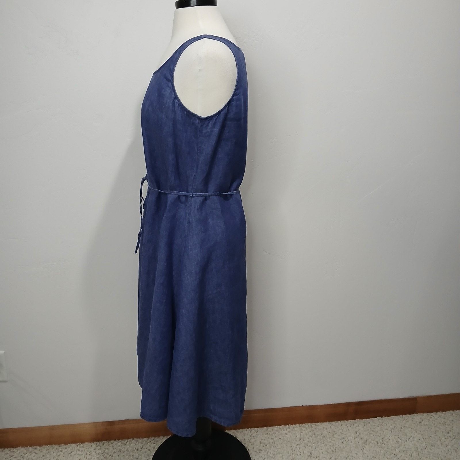 Eileen Fisher Eileen Fisher Linen Dress Small Blue Sleeveless Tie Waist Size S / US 4 / IT 40 - 5 Thumbnail