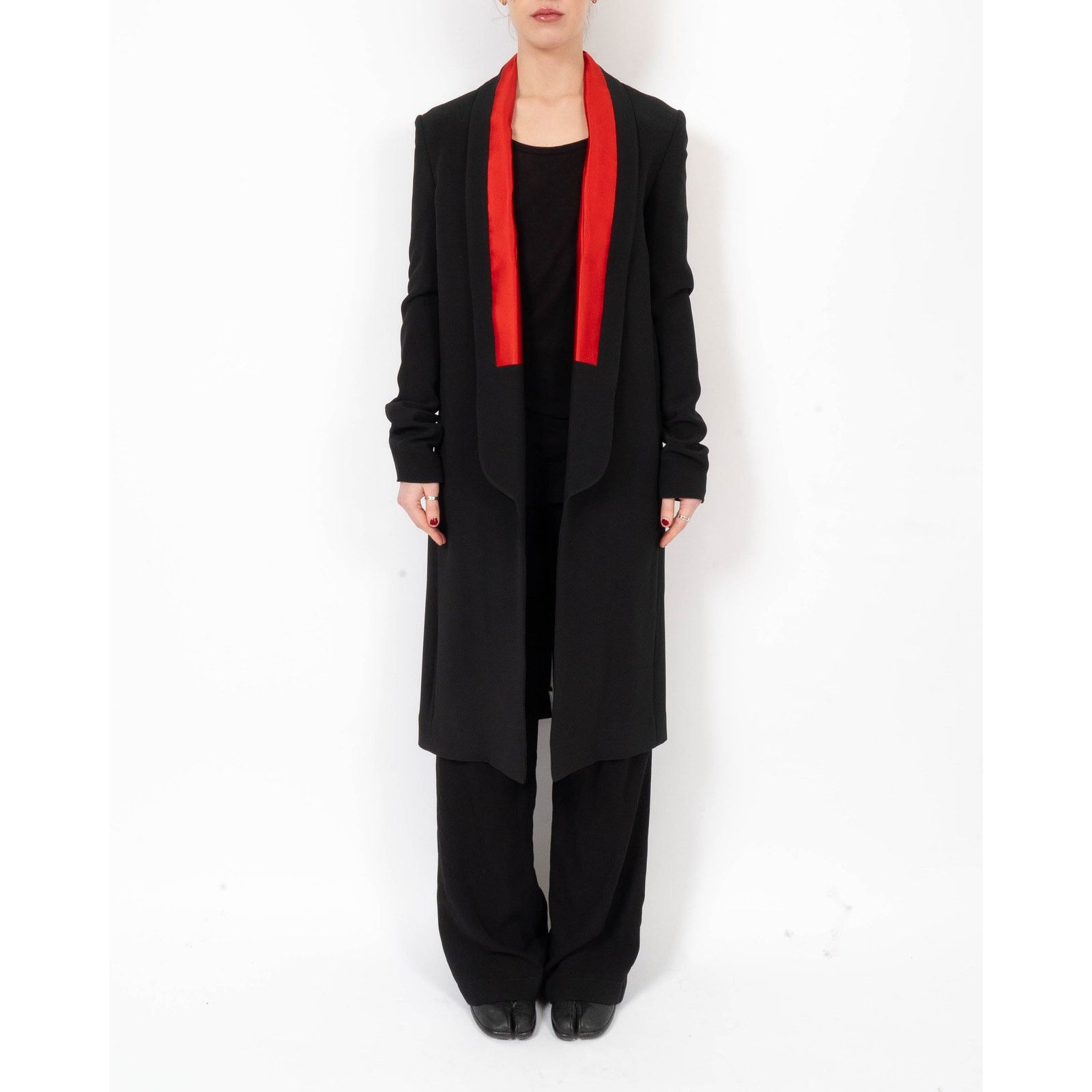 Haider Ackermann SS17 Overcoat in Black Wool with Red Contrast Collar Size XS / US 0-2 / IT 36-38 - 2 Thumbnail