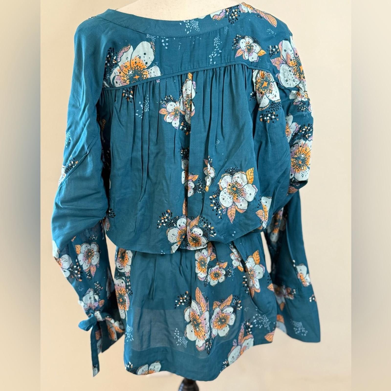 Other Free People teal floral boho top dolman long sleeve SZ XS Size XS / US 0-2 / IT 36-38 - 4 Thumbnail