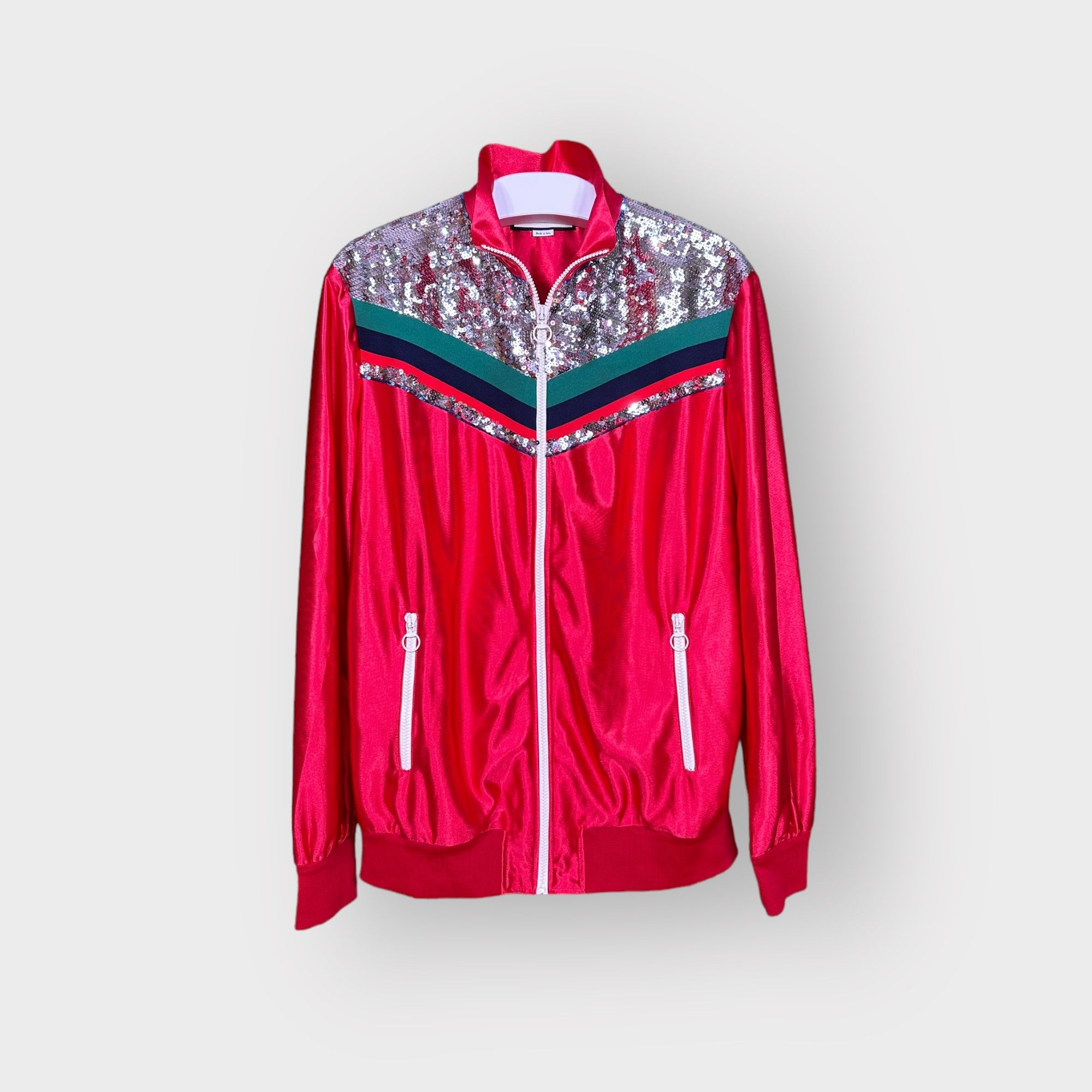 image of Gucci Jacket Sequin Shiny Red Tracksuit Zipper, Women's (Size XL)