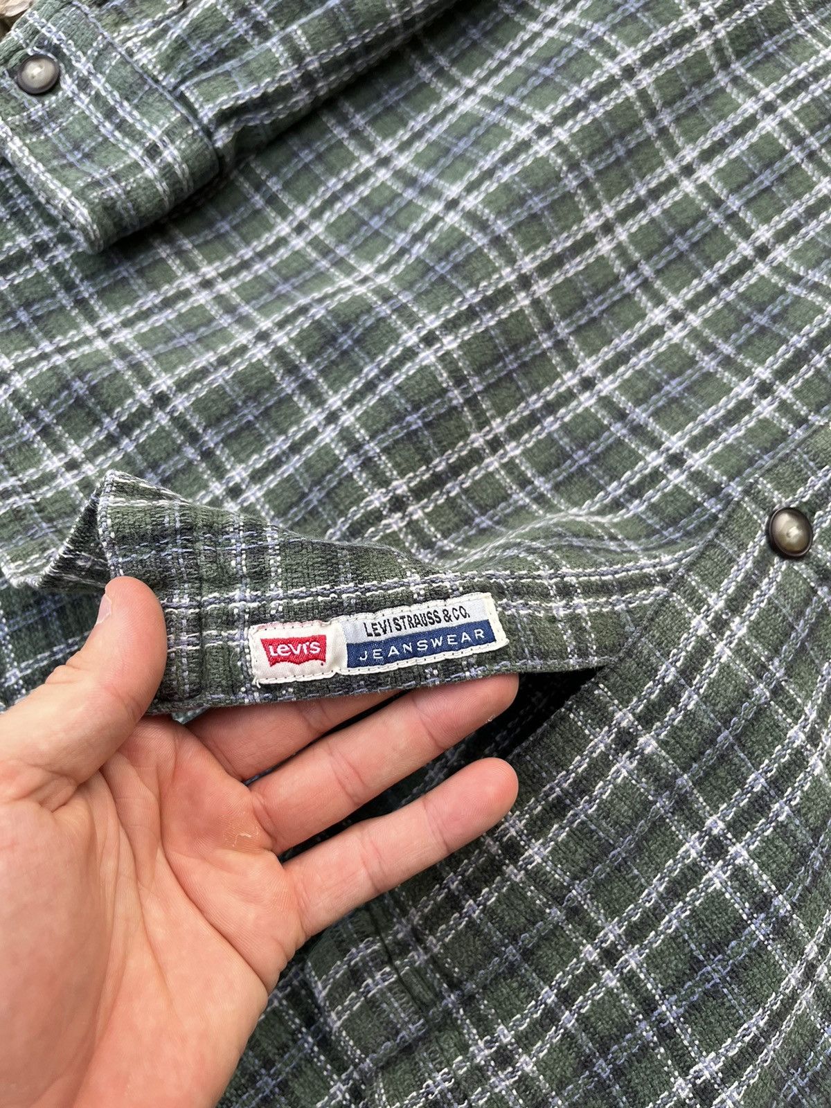 Levi's × Levi's Vintage Clothing × Vintage Vintage 90s Levi’s flannel plaid shirt knit checkered pocket Size US L / EU 52-54 / 3 - 16 Thumbnail