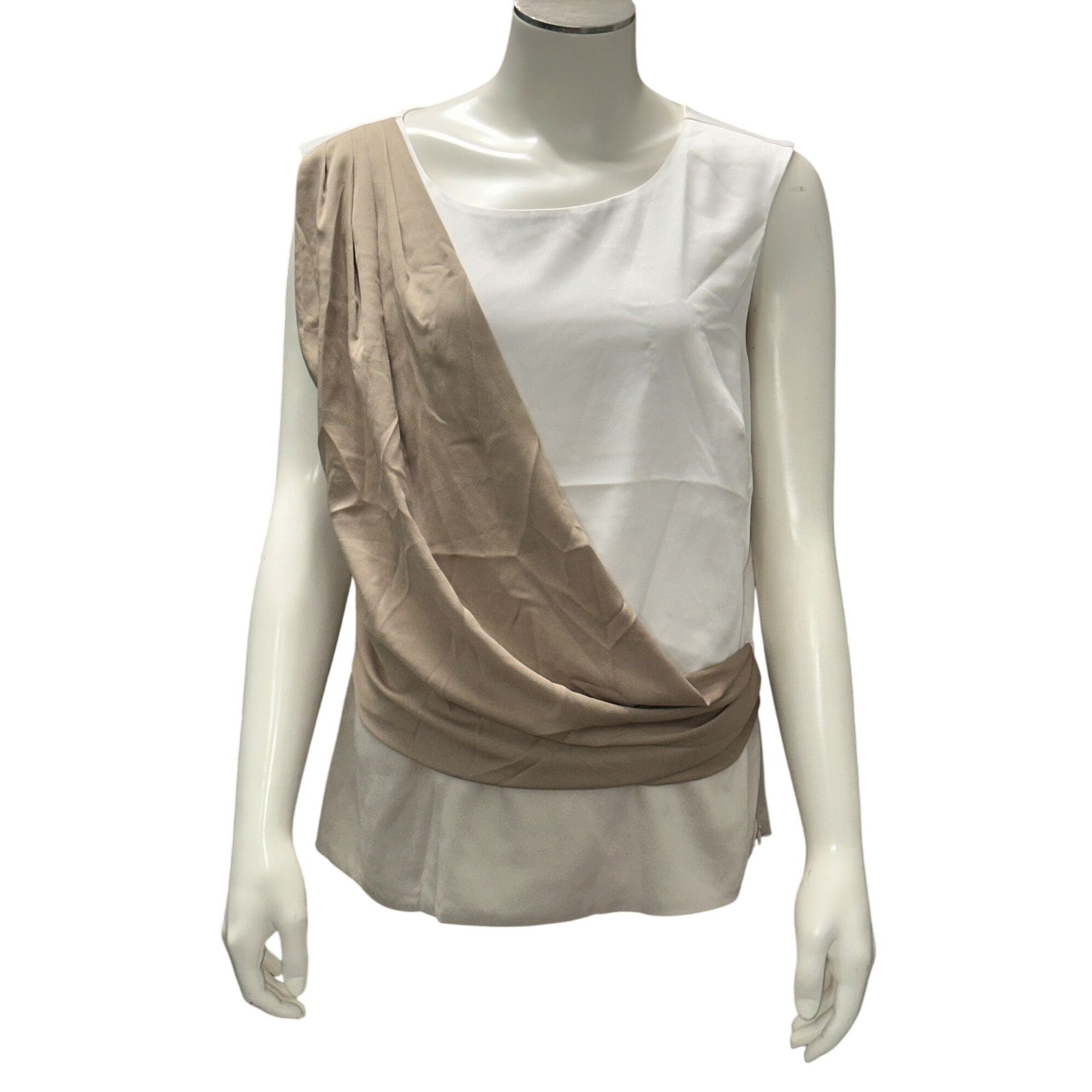 Ann Taylor Ann Taylor Size 8 White Beige Draped Asymmetric Blouse Side Size M / US 6-8 / IT 42-44 - 2 Thumbnail