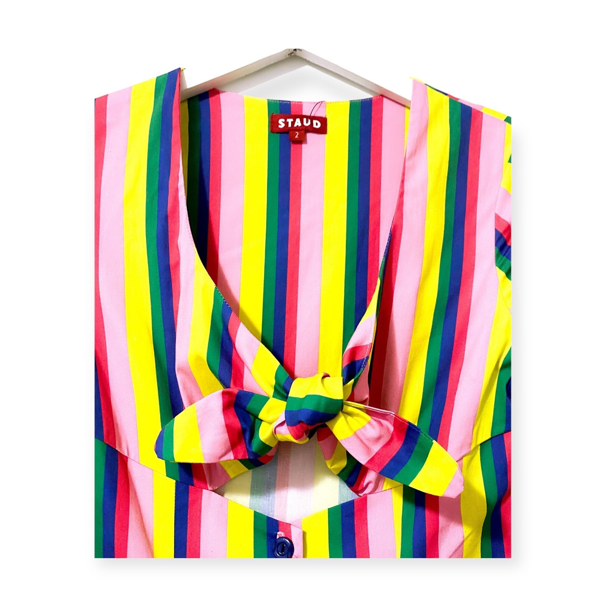 Staud STAUD Alice Multicolor Stripe Knotted Poplin Midi Dress Size Size XS / US 0-2 / IT 36-38 - 10 Thumbnail