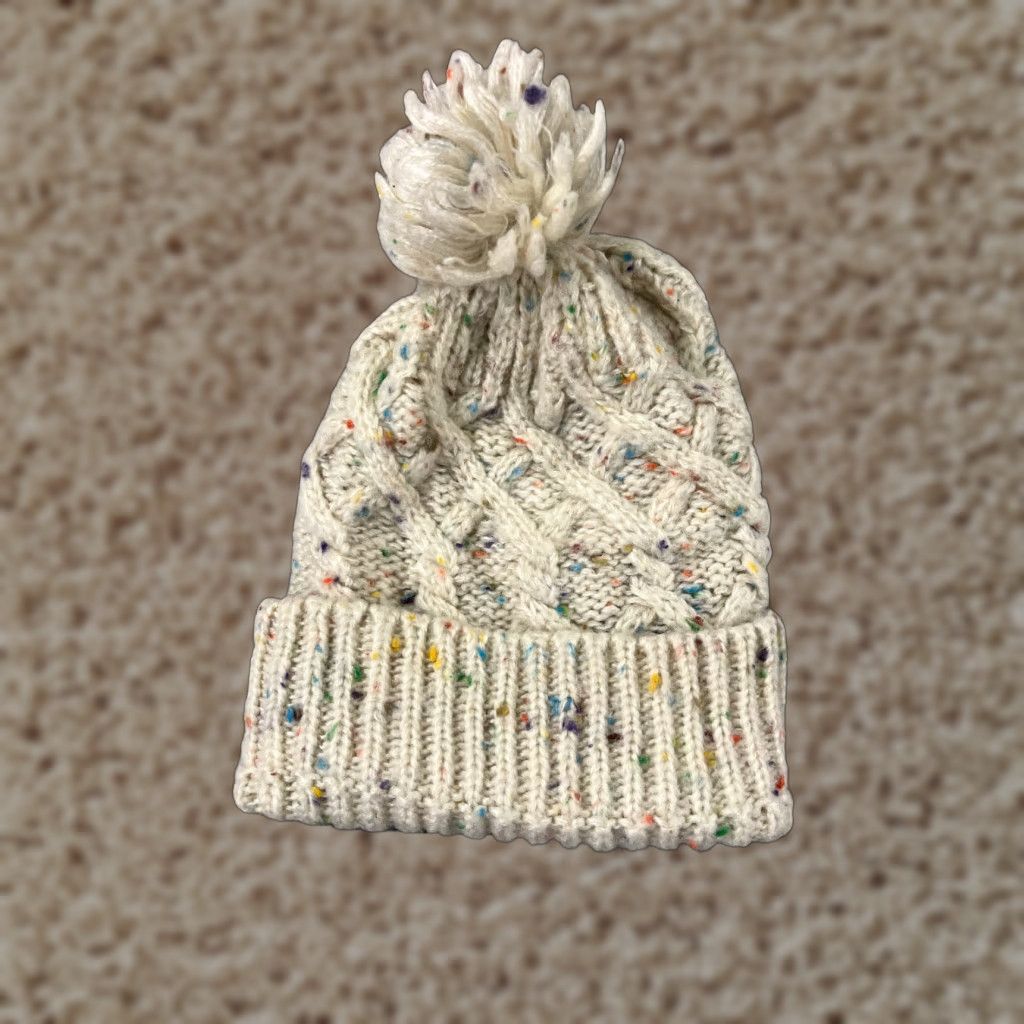 Steve Madden Steve Madden Beanie Womens One Size White Knit Confetti Acrylic Polyester Blend Pom Ski Hats Mens Womens Size ONE SIZE - 1 Thumbnail