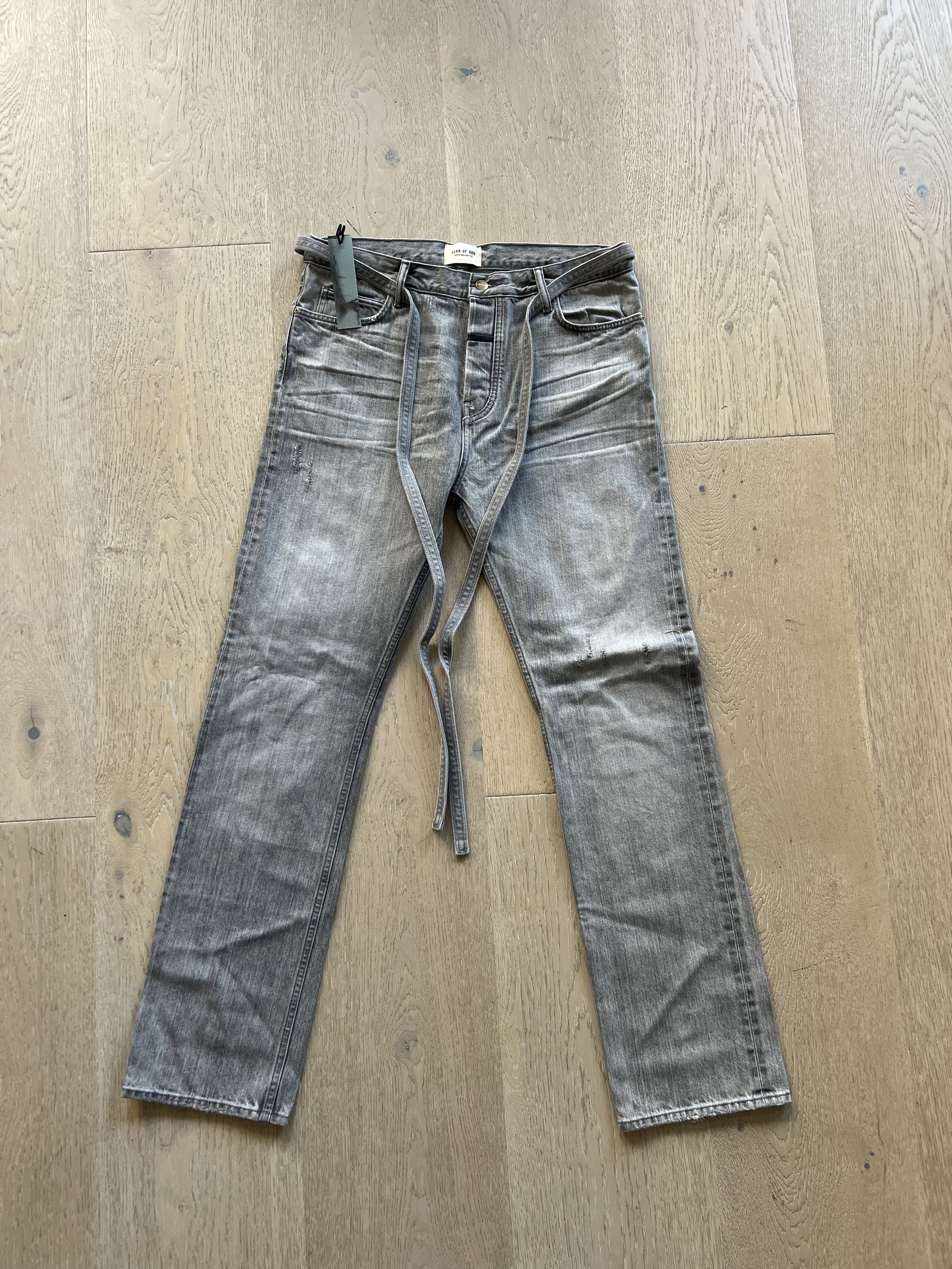 Image of $895+ Fear Of God Belted Denim Straight Jeans Sixth New in Grey, Men's (Size 31)