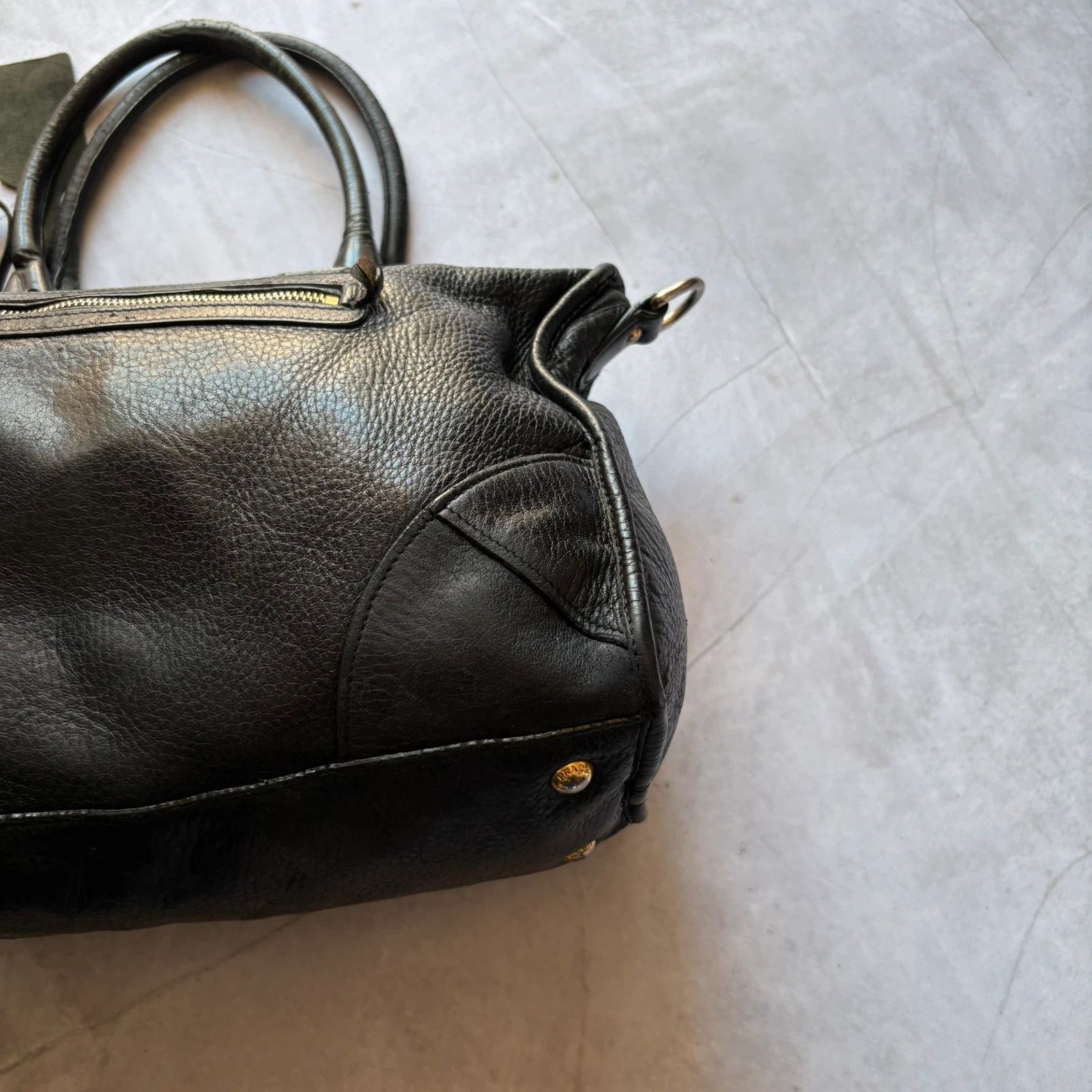 Prada Prada Vitello Daino Bag Leather Black Zip Tote handbag Size ONE SIZE - 14 Thumbnail