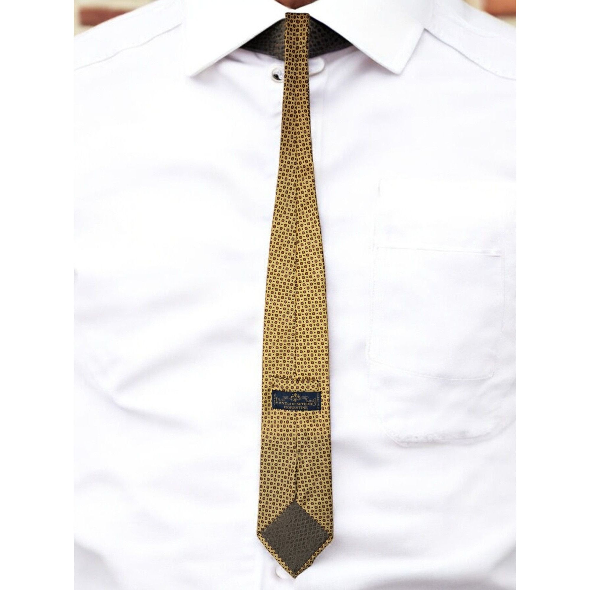 Other Antiche Seterie Fiorentine 100% Silk Tie—Yellow & Red Geomet Size ONE SIZE - 2 Thumbnail