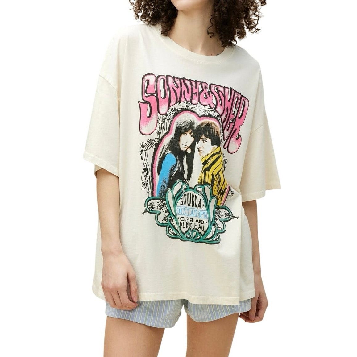 Daydreamer DAYDREAMER Sonny & Cher Cleveland OS Tee in Stone New Size ONE SIZE - 2 Thumbnail