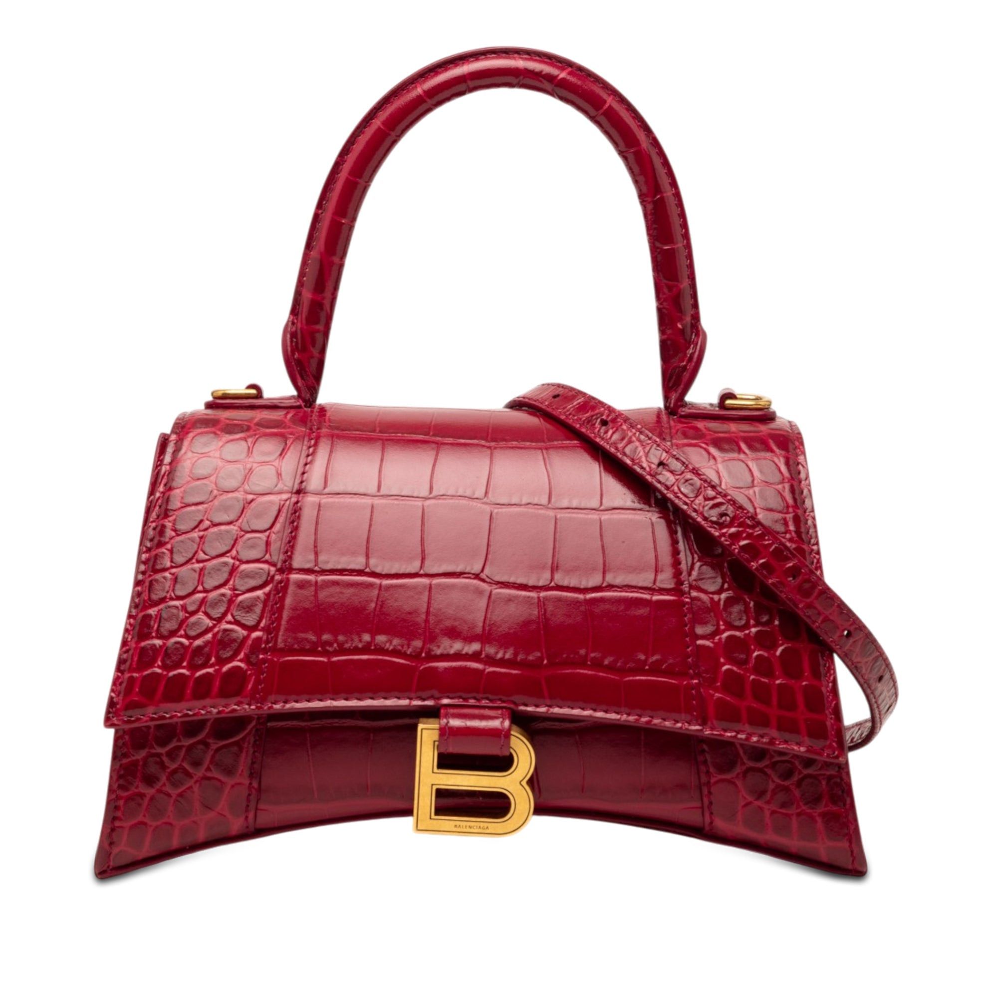 Balenciaga Small Croc Embossed Hourglass Top Handle Bag Size ONE SIZE - 1 Thumbnail