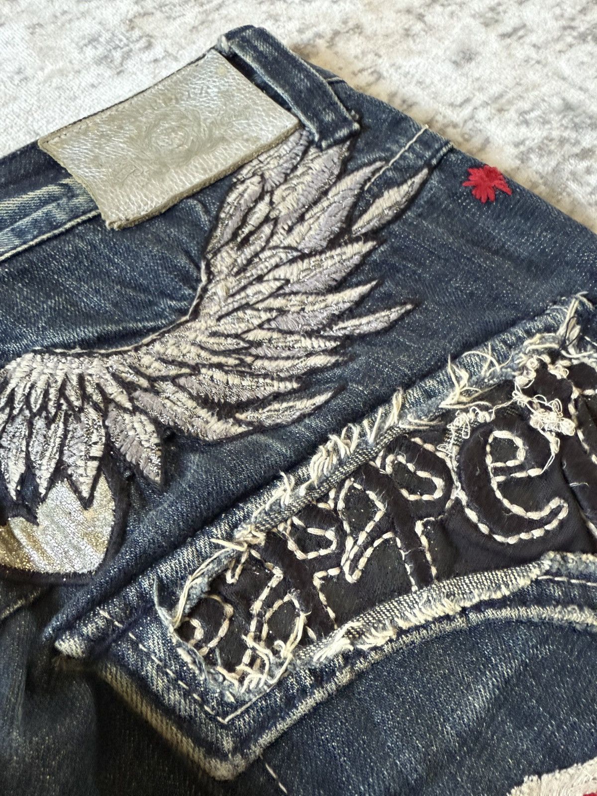 If Six Was Nine Red Pepper Japan Goth Skull Wings Embroidered Flared Jeans Size US 30 / EU 46 - 9 Thumbnail