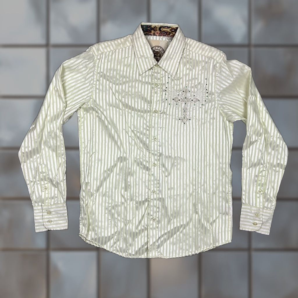 Cougar VINTAGE Platini Jeans Cougar Men’s Shirt Striped Green Button-Up Long Sleeve Size S EUC Size US S / EU 44-46 / 1 - 1 Thumbnail