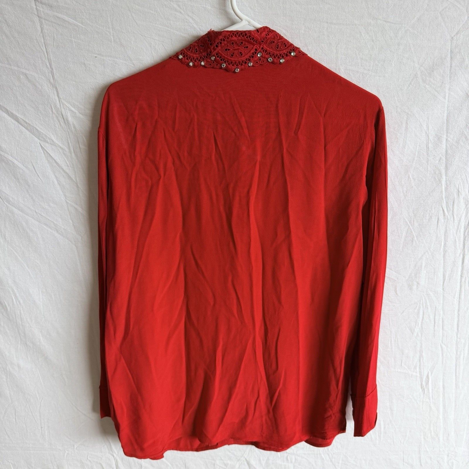 Sandro Sandro Paris Red Embellished Collar Blouse Sz 2 100% Viscose Size M / US 6-8 / IT 42-44 - 3 Thumbnail
