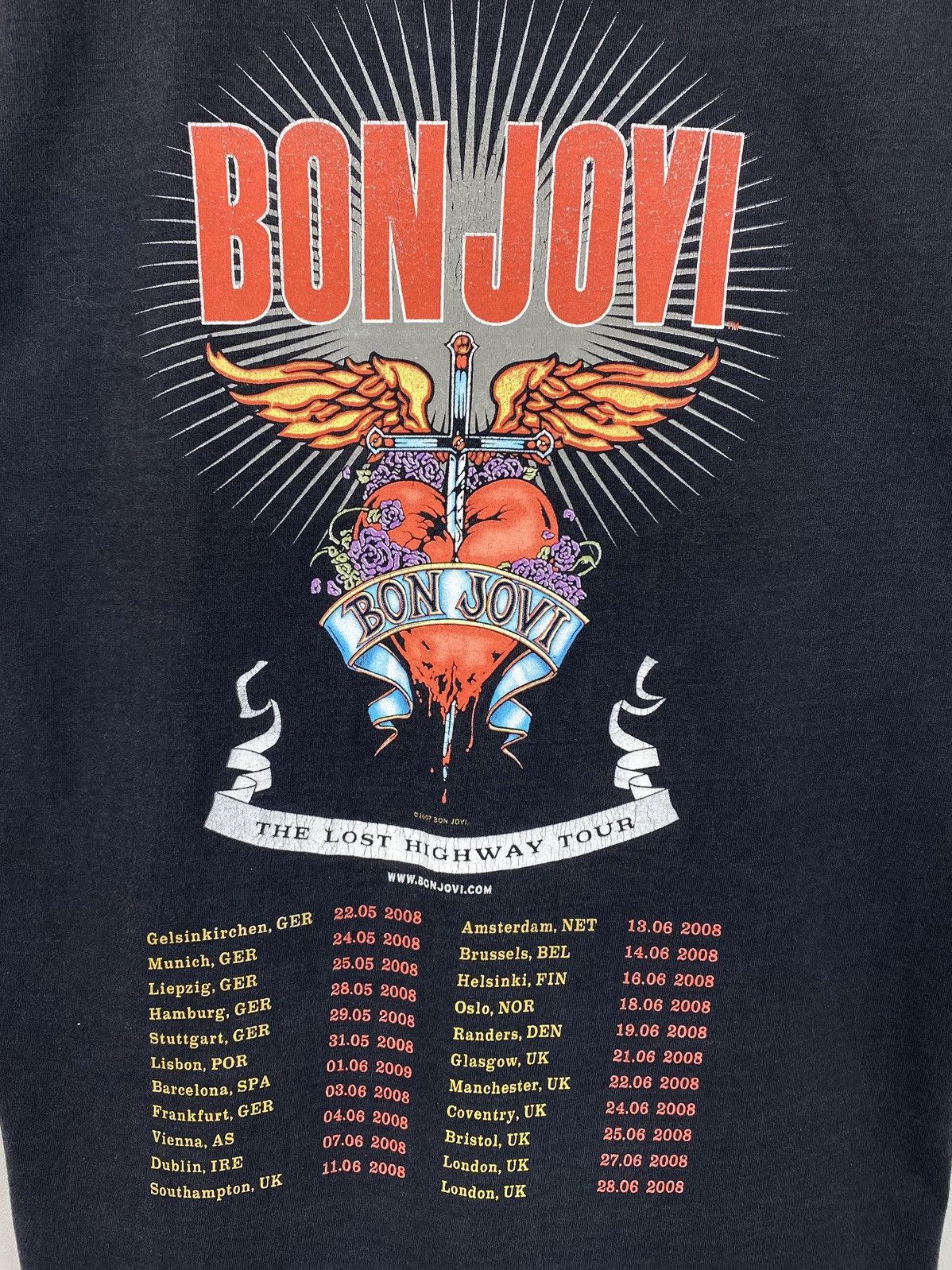 Band Tees Bon Jovi The Lost Highway Tour 2008 T-Shirt Fade Black Top Size US S / EU 44-46 / 1 - 2 Thumbnail