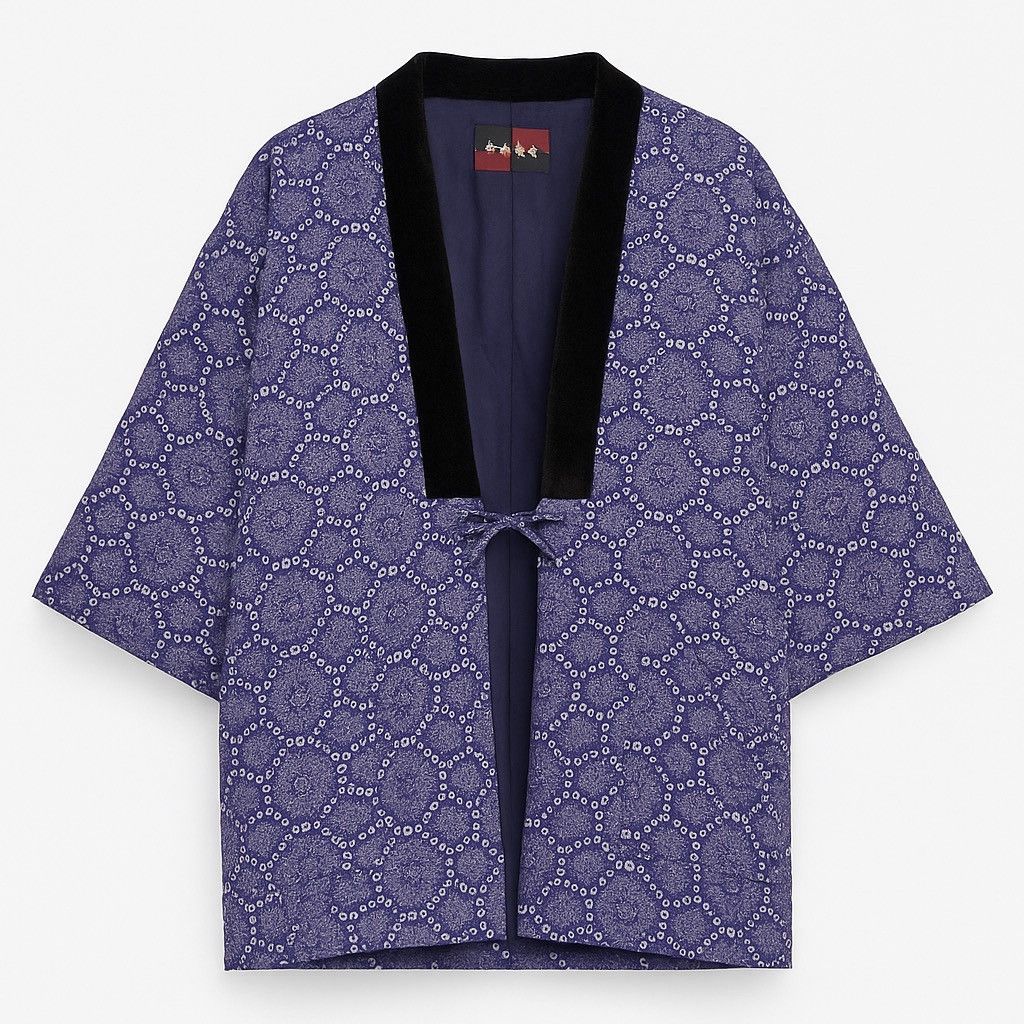 Vintage Japanese Hanten Jacket – Purple Geometric Pattern