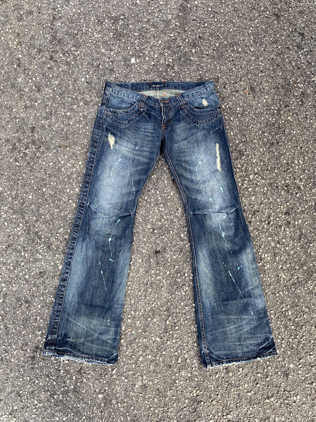 If Six Was Nine × Japanese Brand Flared Root Three Style Distressed Splatter Design Denim Size US 34 / EU 50 - 1 Thumbnail