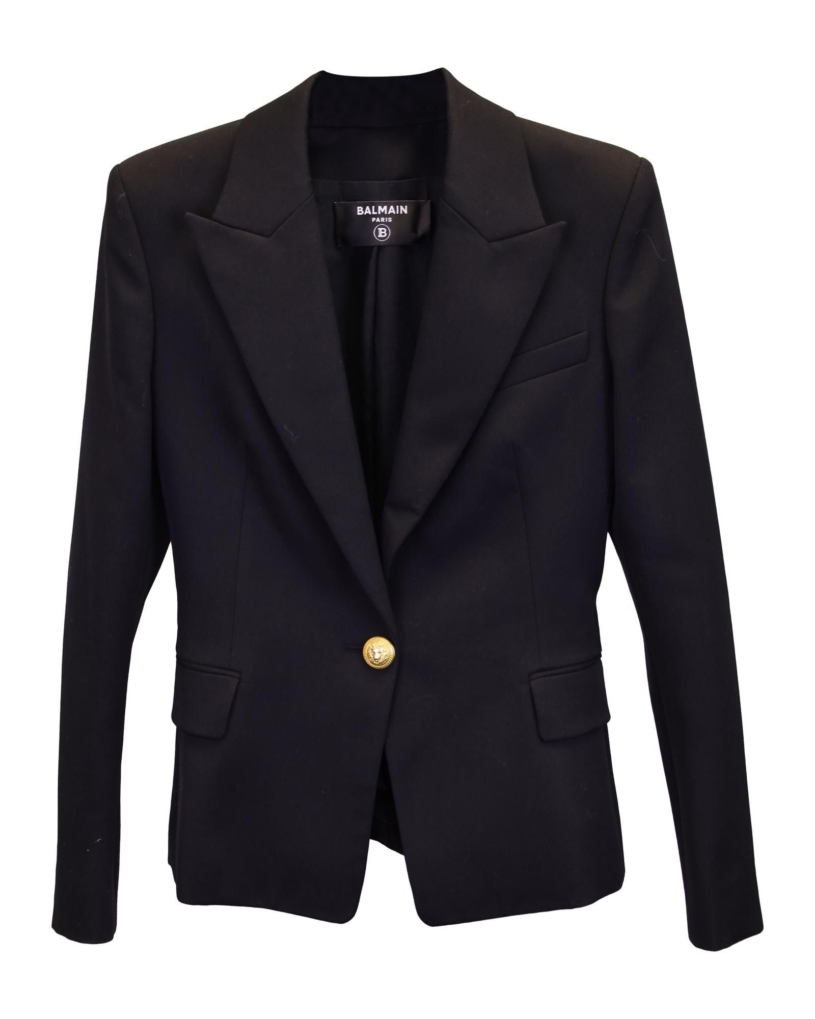 image of Single-Button Black Wool Blazer By Balmain, Women's (Size Small)