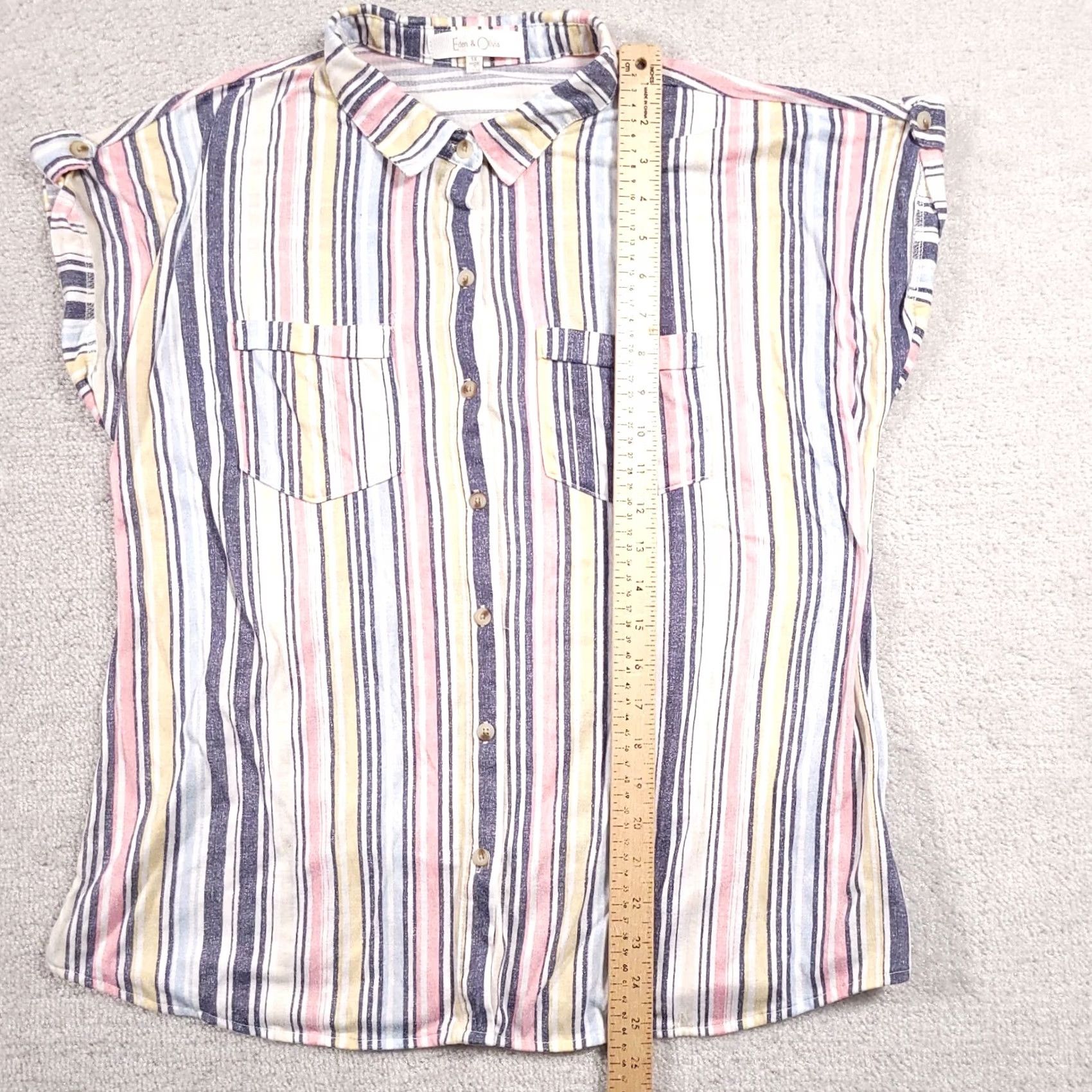 Vintage Eden & Olivia Button Front Shirt Women's 1X Pockets Roll Tab Sleeve Striped Shirt Size XL / US 12-14 / IT 48-50 - 7 Thumbnail