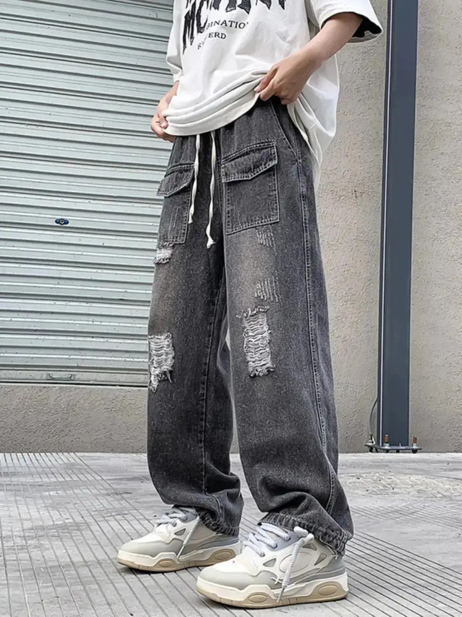 Japanese Brand Retro straight leg distressed jeans Size US 32 / EU 48 - 5 Thumbnail