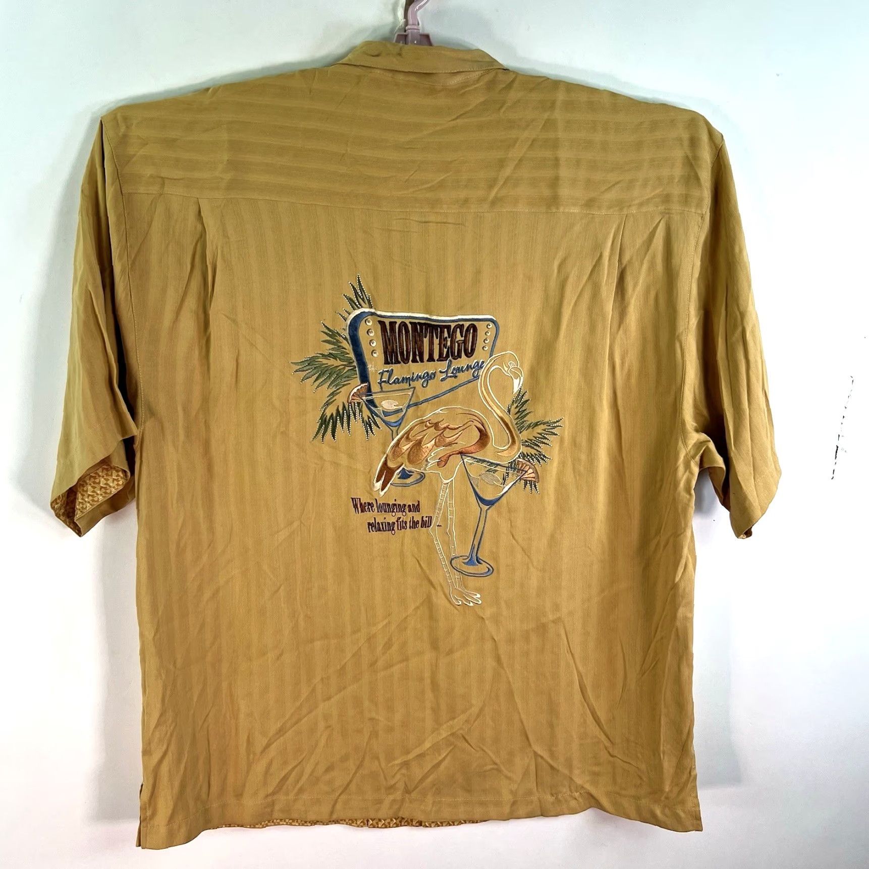 Vintage VINTAGE Montego Mon 100% Silk Striped Button-Up Shirt Adult 2XL Gold Flamingo Lounge Gold Mens Shirt 2XL Silk Striped Button-Up Western Jazz 90s? Size US XXL / EU 58 / 5 - 4 Thumbnail