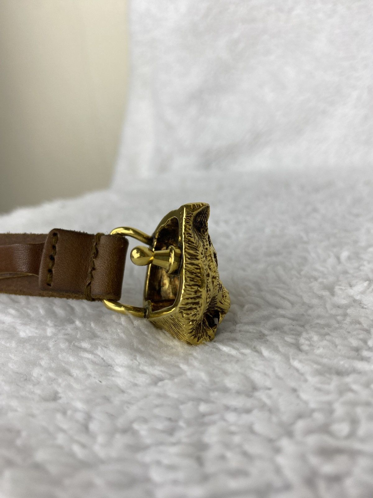 Gucci Authentic GUCCI Tiger Head / Feline Thin Brown Leather Belt Size 32 - 12 Thumbnail
