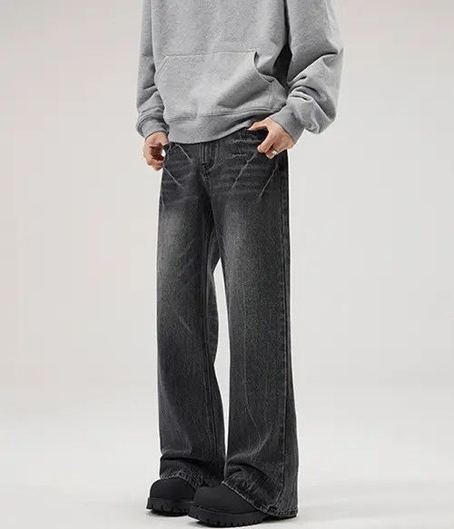 Lightning Pattern Black Vintage Loose Bootcut Jeans