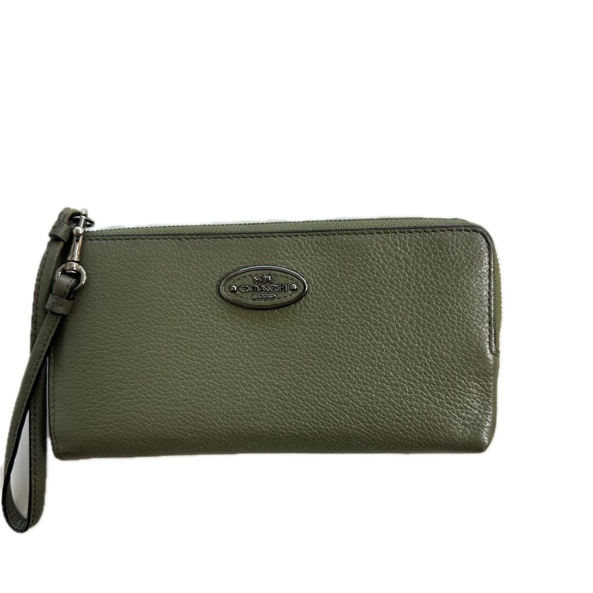 Coach Coach Olive Green Pebbled Leather Corner Zip Wristlet Wallet Size ONE SIZE - 1 Thumbnail