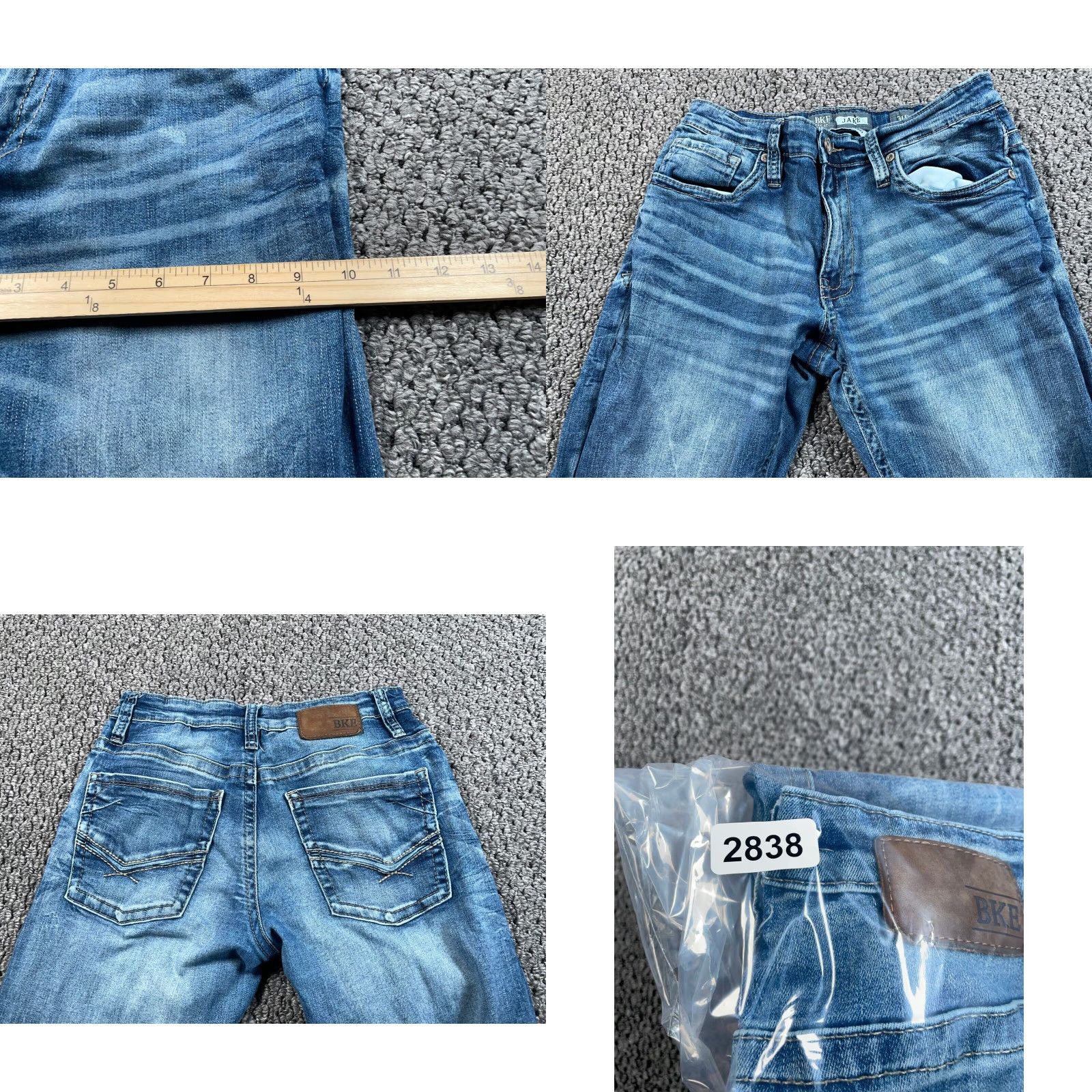 Vintage VINTAGE BKE Jeans Mens 29 x 30 Blue Denim Straight Leg Low Rise Faded Whiskered Cotton Blend Grunge Retro Size US 29 - 8 Thumbnail