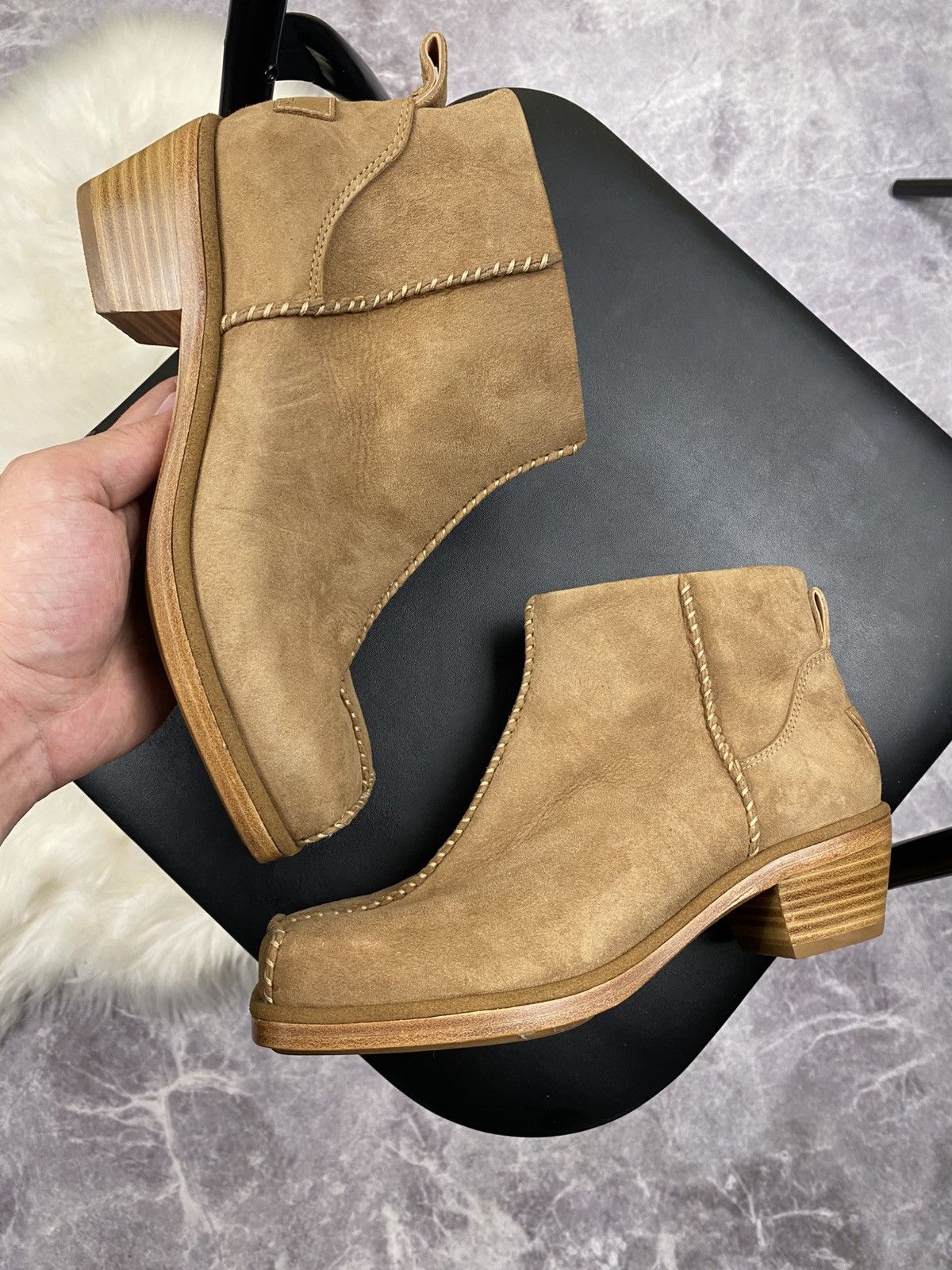 Eckhaus Latta Ugg X Eckhaus Latta Beige Leather Square Toe Boots Size: 38 Size US 8 / IT 38 - 2 Thumbnail