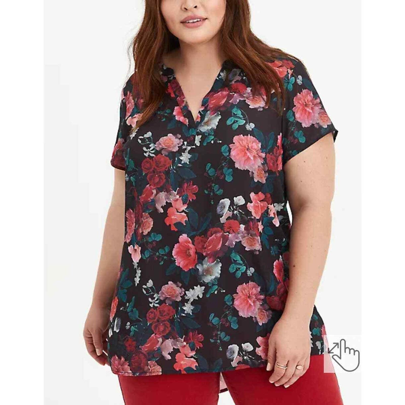 Torrid TORRID 2X BLACK FLORAL GEORGETTE HI-LOW TUNIC NWT Size XXL / US 16-18 / IT 52-54 - 1 Thumbnail