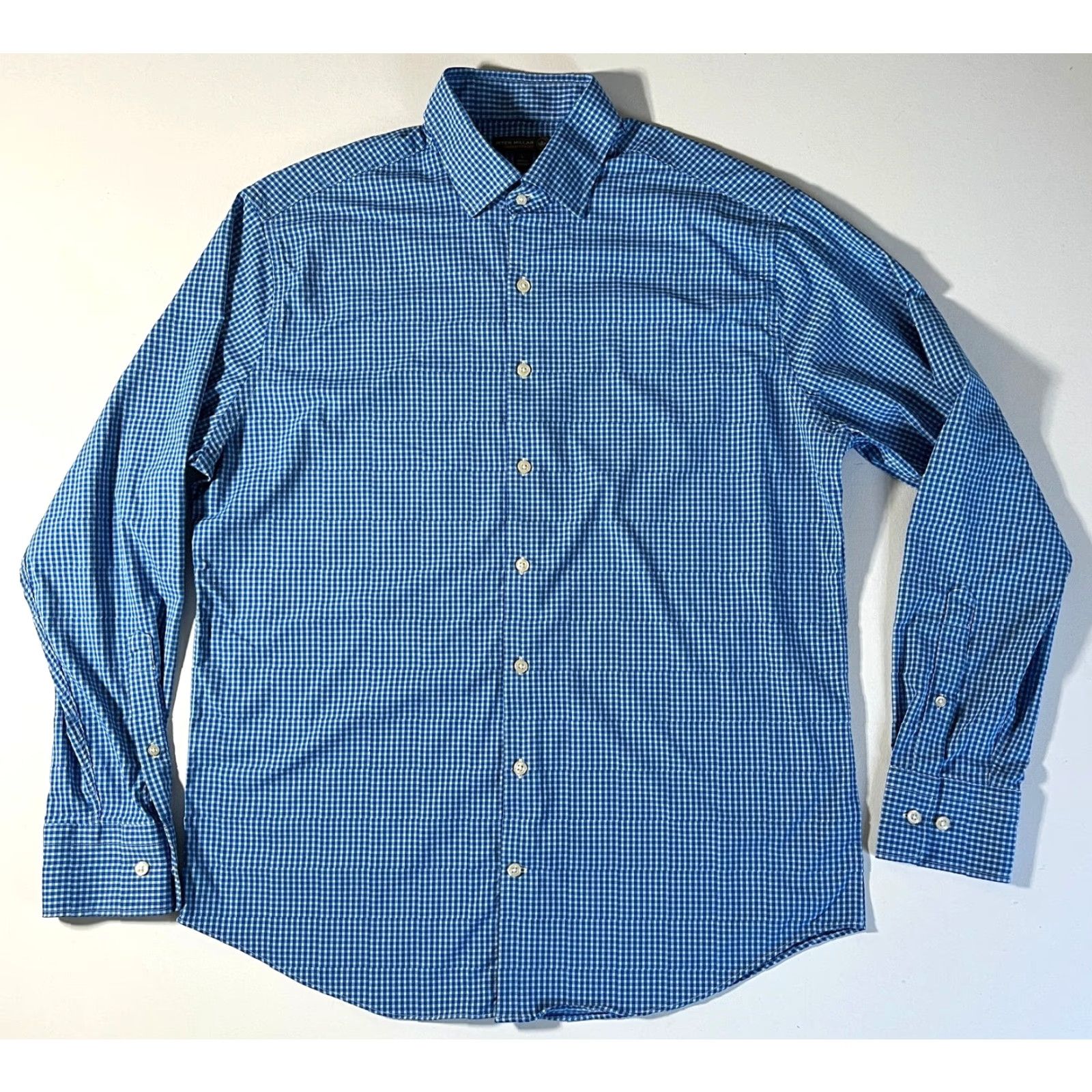 Peter Millar Peter Millar Summer Comfort Button-Up Performance Shirt Check Blue Sz L Mens Long Sleeve Collared 94% Nylon 6% Spandex Lightweight Stretch Regular Size US L / EU 52-54 / 3 - 4 Thumbnail