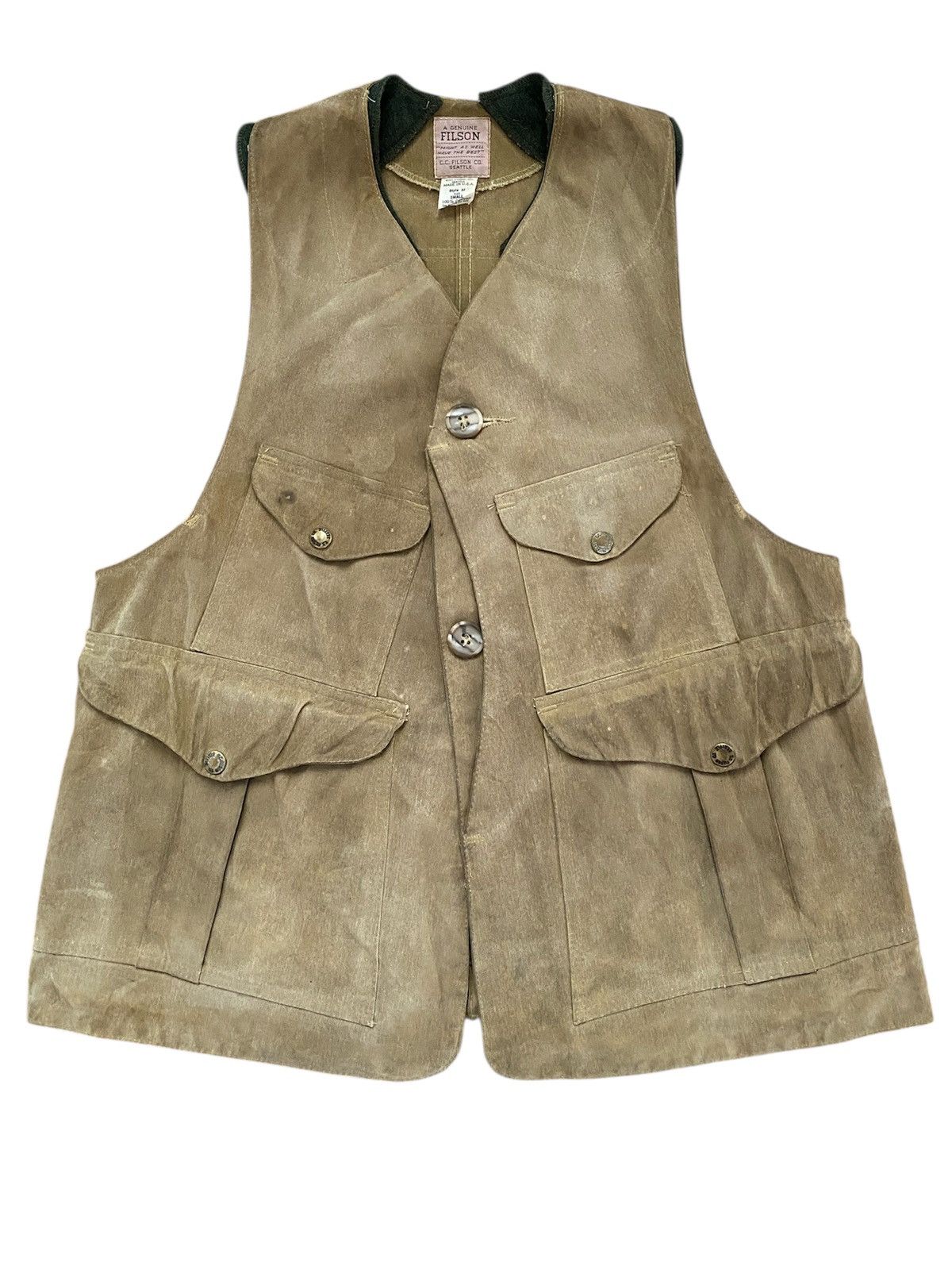 Filson Vintage Filson Style 32 Half Moon Waxed Canvas Hunting Vest Size US S / EU 44-46 / 1 - 1 Thumbnail