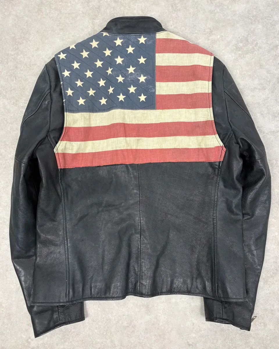 Polo Ralph Lauren 2010s Ralph Lauren Black Buffalo Leather American Flag Biker Jacket Size US M / EU 48-50 / 2 - 1 Thumbnail