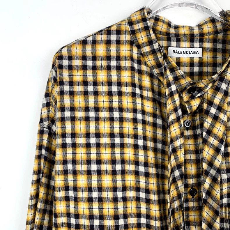 Balenciaga Balenciaga size 34 Yellow logo-lettered plaid cotton long- Size XS / US 0-2 / IT 36-38 - 3 Thumbnail