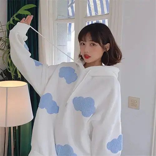 Japanese Brand Hoodie Autumn Winter Women Blue white cloud Hoodie Size S / US 4 / IT 40 - 2 Thumbnail