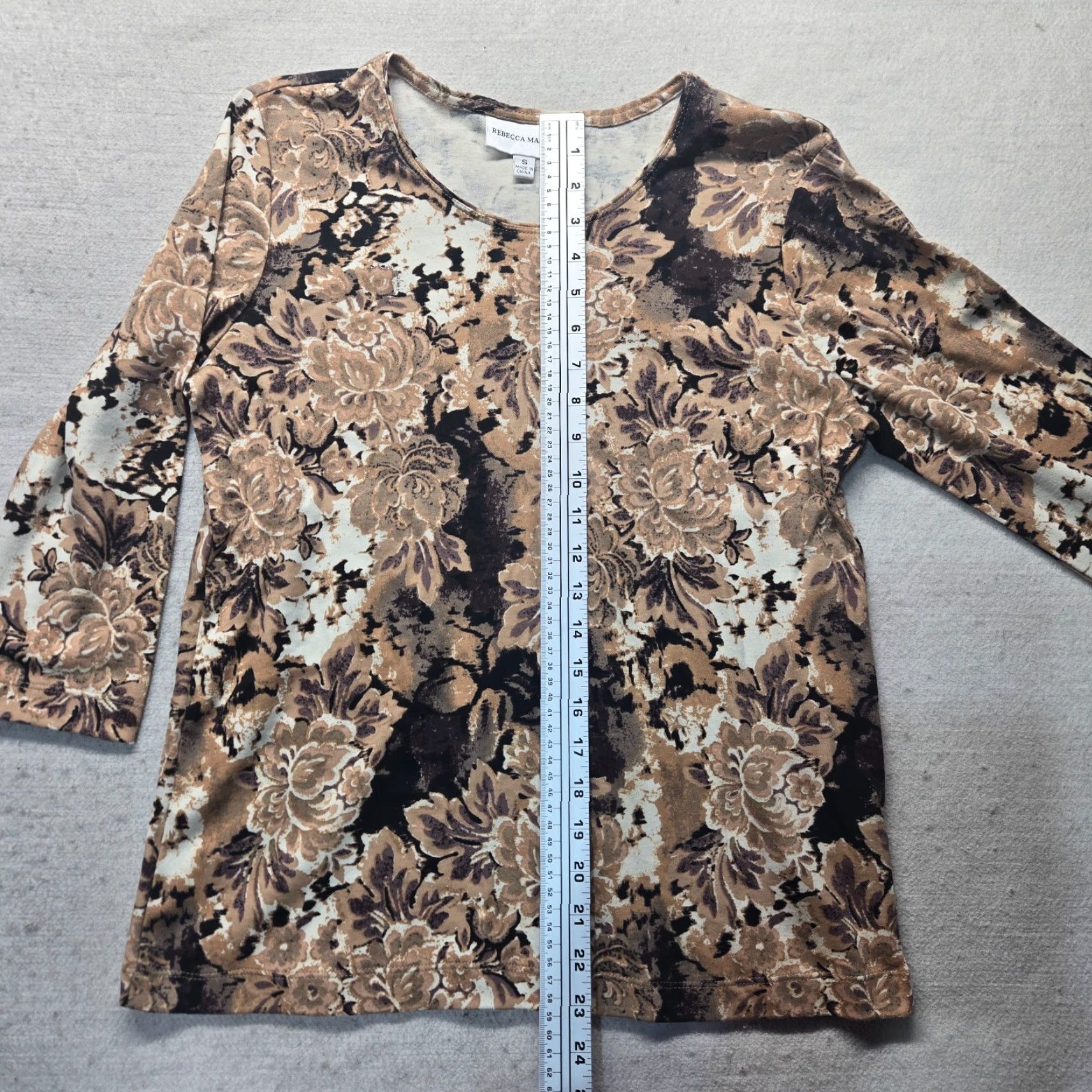Vintage Rebecca Malone Shirt Women S Small Brown Floral Stretch Top Short Sleeve Size S / US 4 / IT 40 - 6 Thumbnail