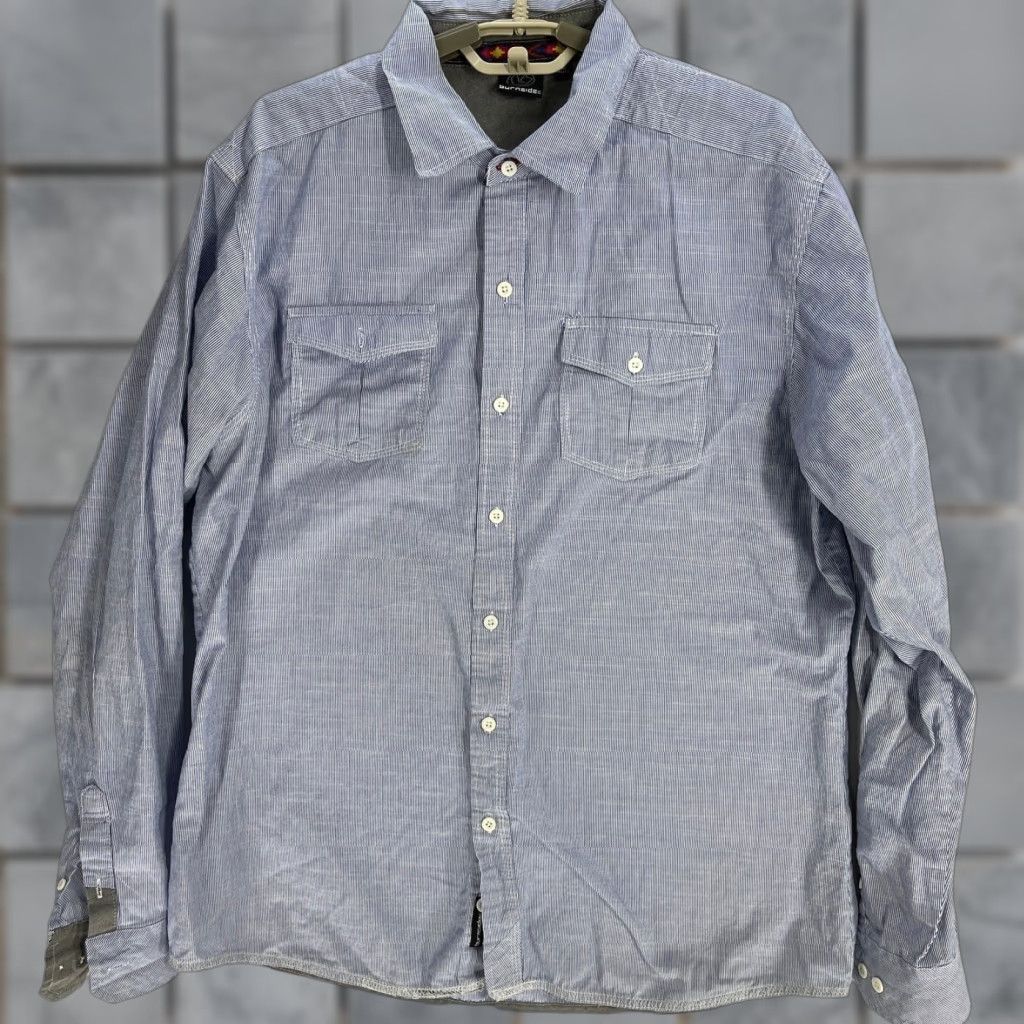 Burnside Burnside Button-Up Shirt Men XL Blue White Striped Missing Button 100% Cotton Size US XL / EU 56 / 4 - 1 Thumbnail