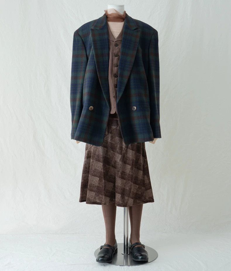 Yohji Yamamoto Yohji Yamamoto size s Blue-green wool plaid double-breasted Size 38R - 2 Thumbnail