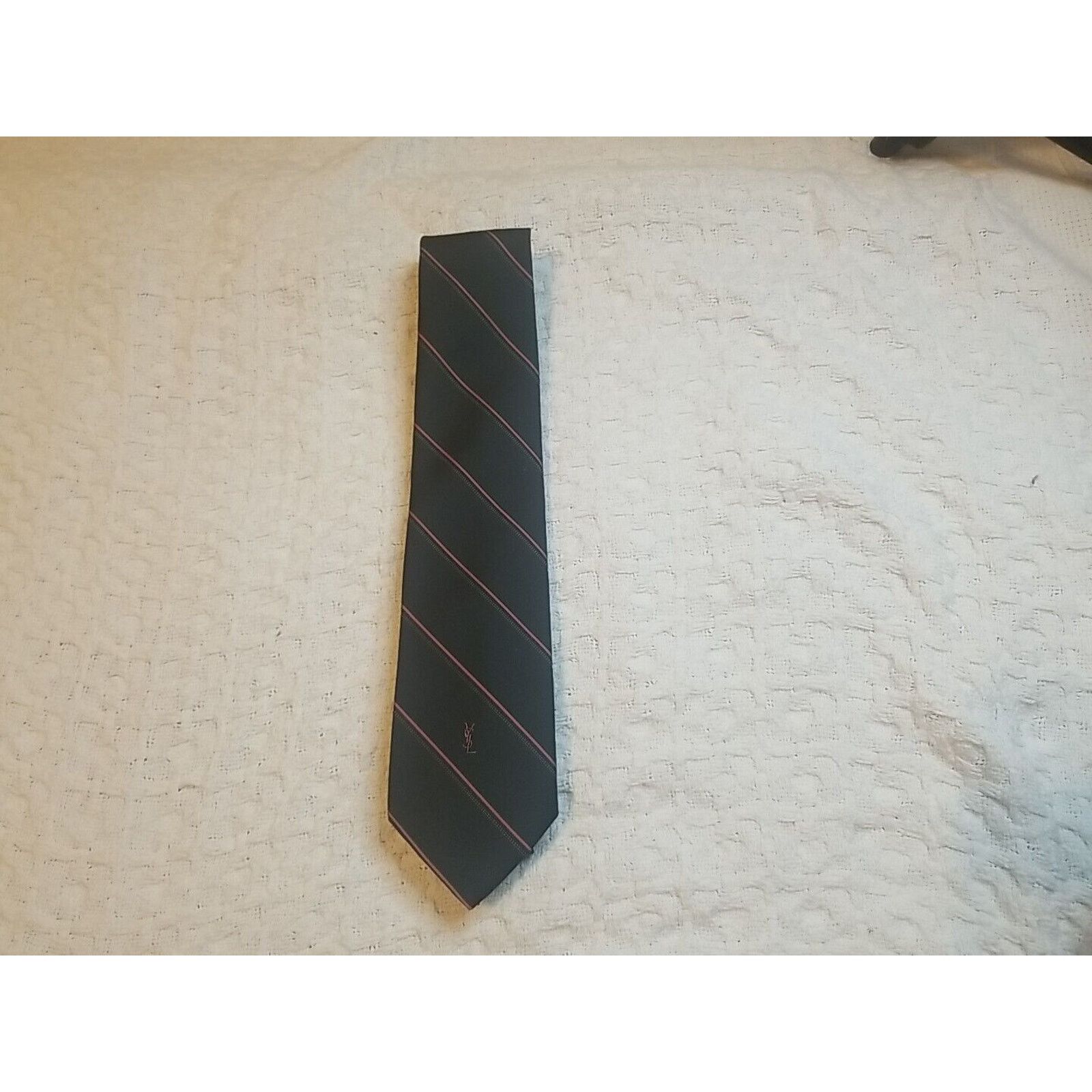 (di)vision YSL Yves Saint Laurent Vintage Mens Blue Pink Pinstripe Tie Size ONE SIZE - 1 Thumbnail
