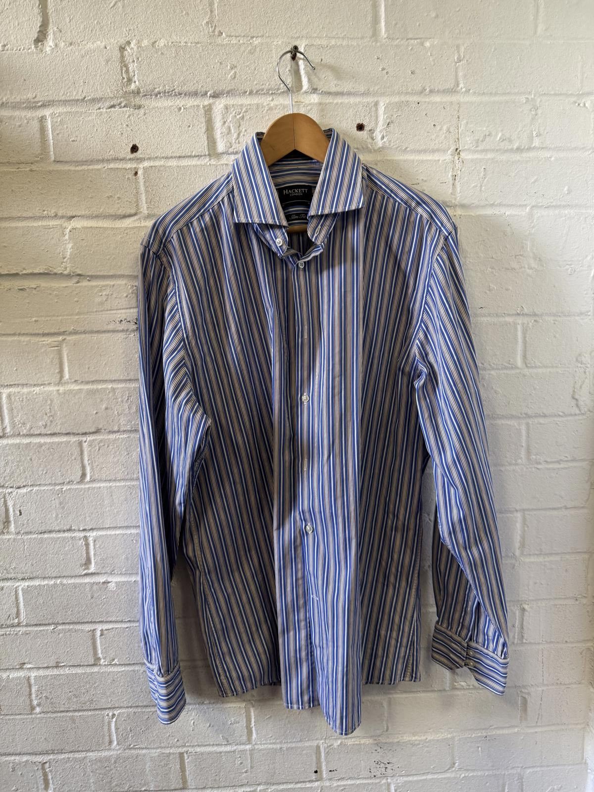 Designer Smart Casual Striped Shirt - Blue & Brown Size US M / EU 48-50 / 2 - 1 Thumbnail