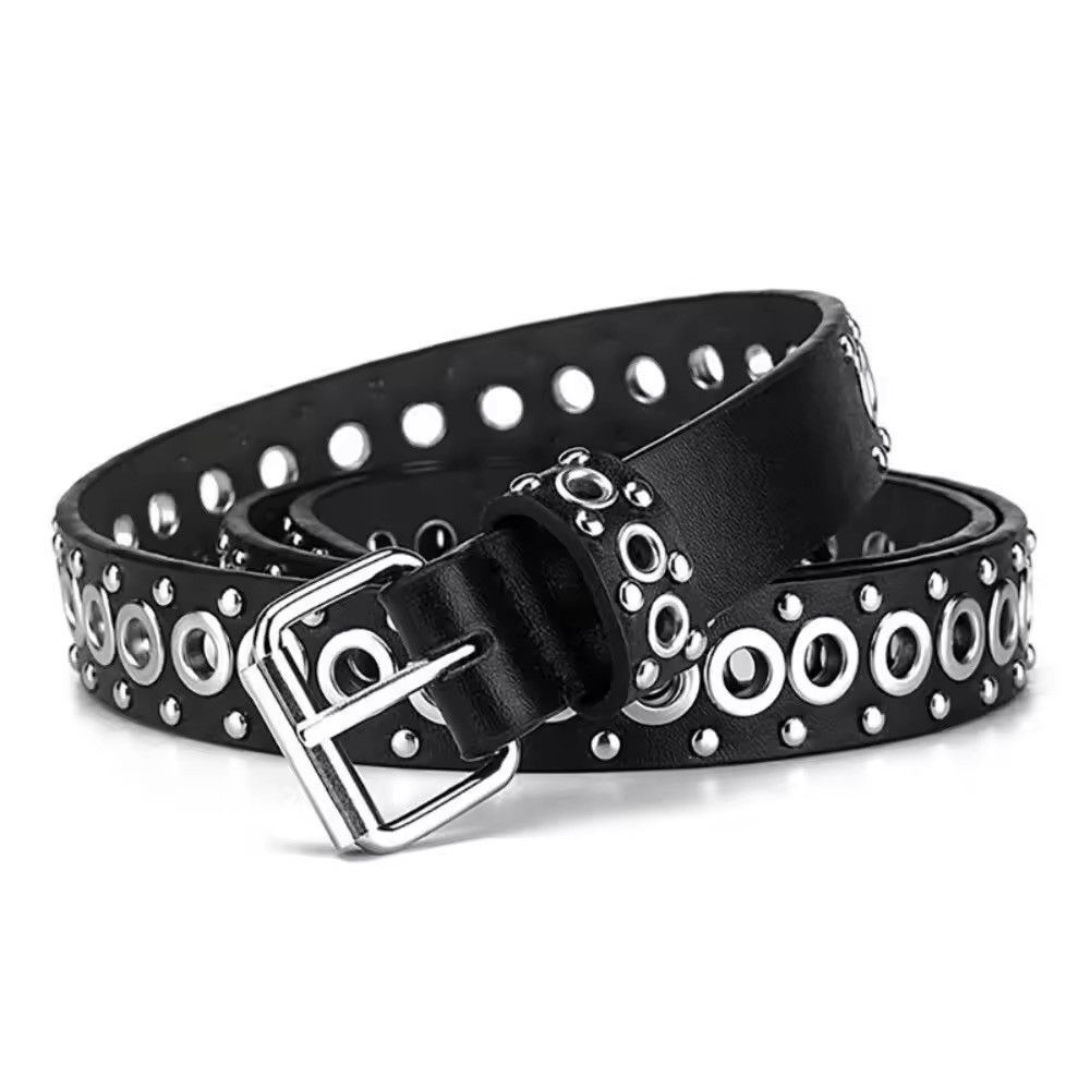 Designer 110cm Round Hole Punk Black Belt Size ONE SIZE - 3 Thumbnail