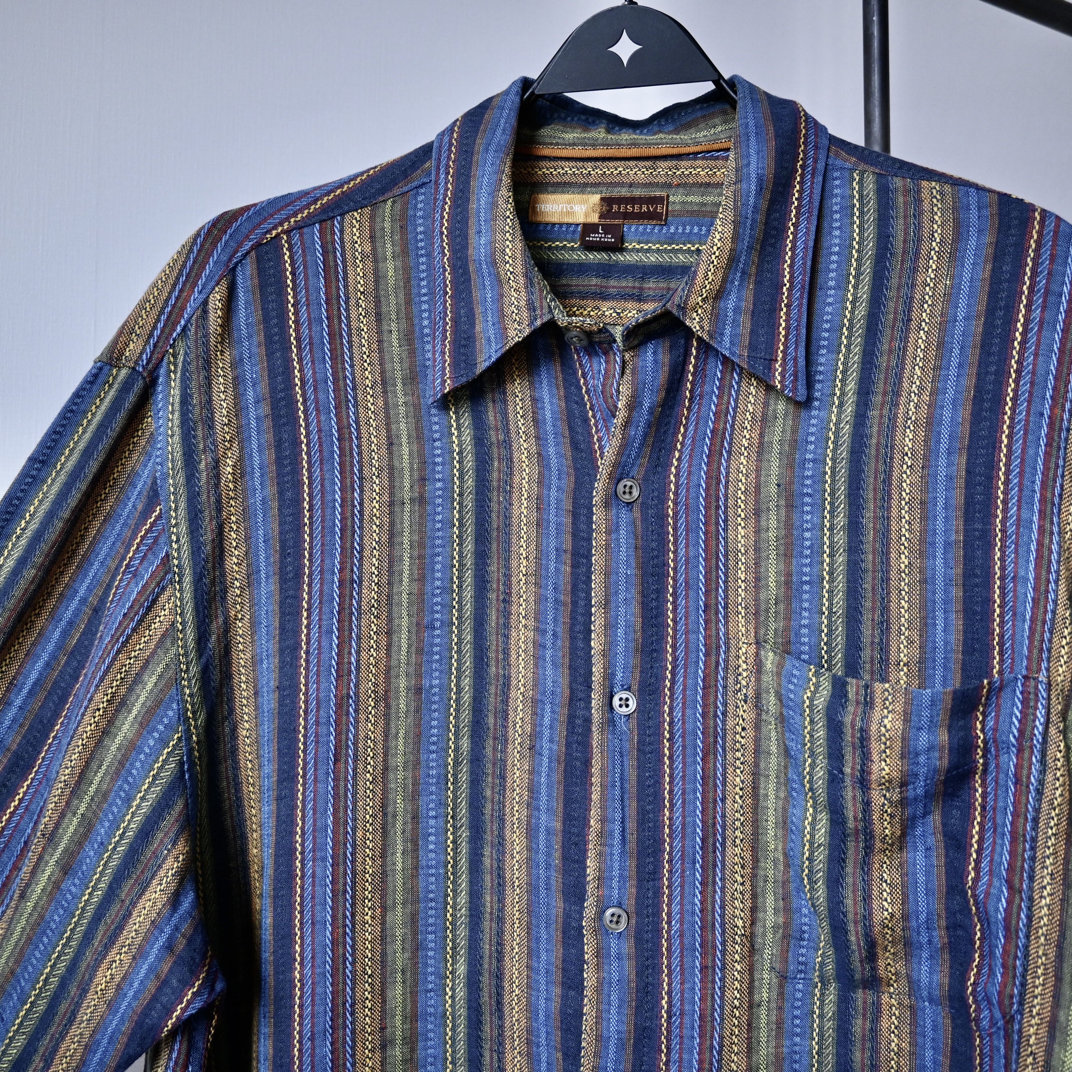 The Territory Ahead VTG 1990s TERRITORY RESERVE ethnic multistriped linen shirt Size US L / EU 52-54 / 3 - 1 Thumbnail