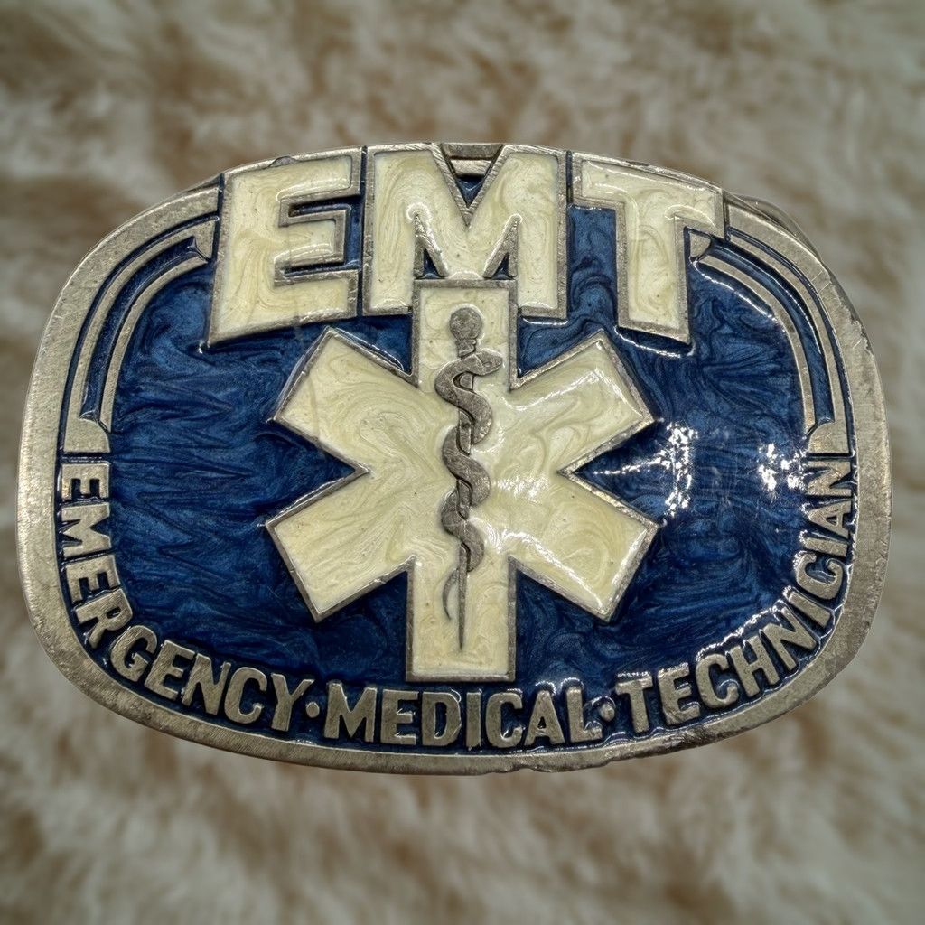 Vintage Buck le Bakery EMT Emergency Medical Technician Caduceus Helix Blue Enamel Belt Buckle Men Brown? Size ONE SIZE - 1 Thumbnail