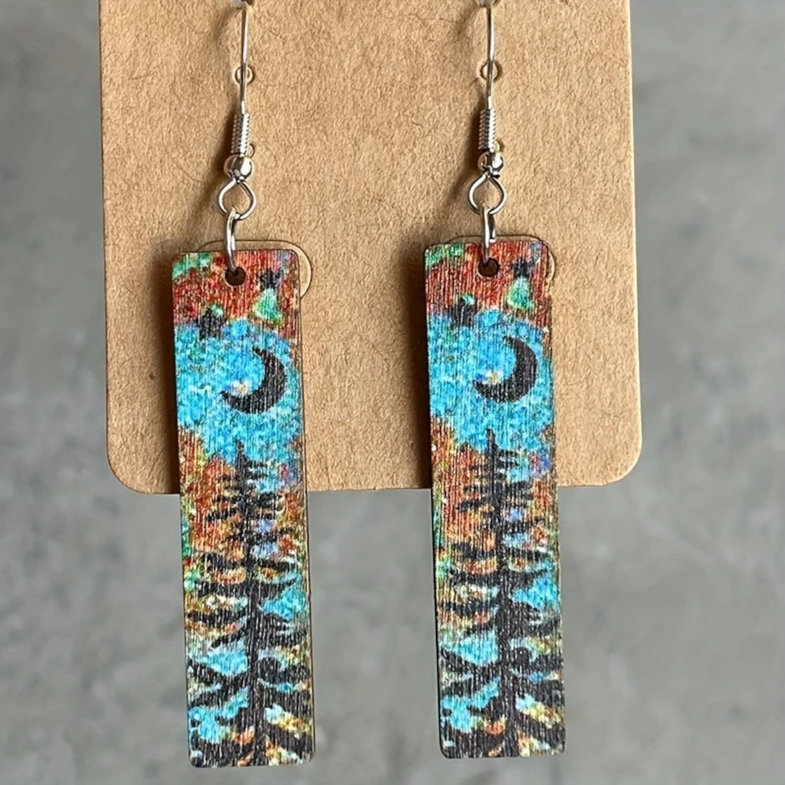 Other Rustic Wood Dangle Earrings Pine Tree Moon Stars Design New Size ONE SIZE - 3 Thumbnail