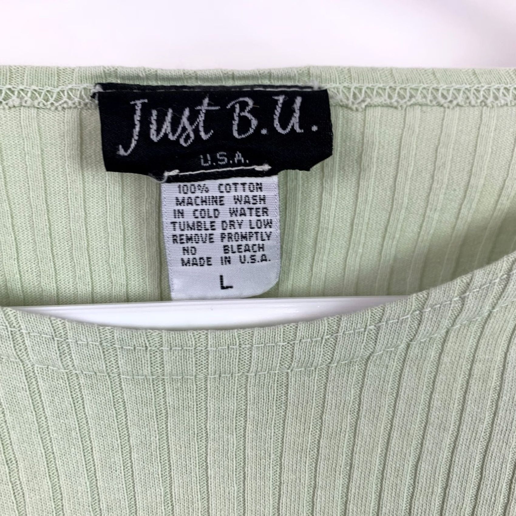 Vintage Y2K 90s Just B.U. Sage Green Short Sleeve Ribbed Bodycon Shirt Womens Large Size L / US 10 / IT 46 - 3 Thumbnail