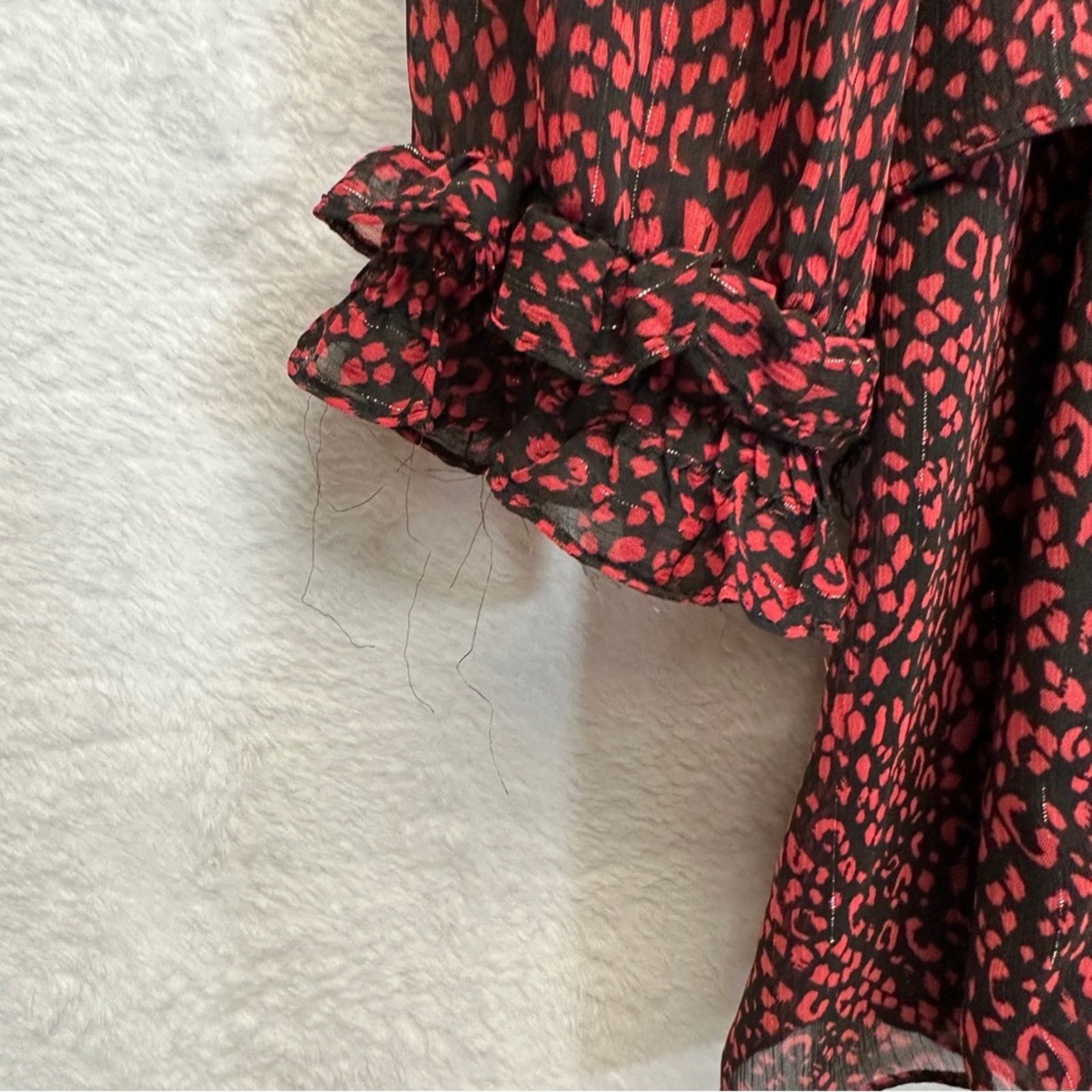Zara Zara Red & Black Cheetah Print Long Sleeve Ruffled Dress Size L / US 10 / IT 46 - 8 Thumbnail