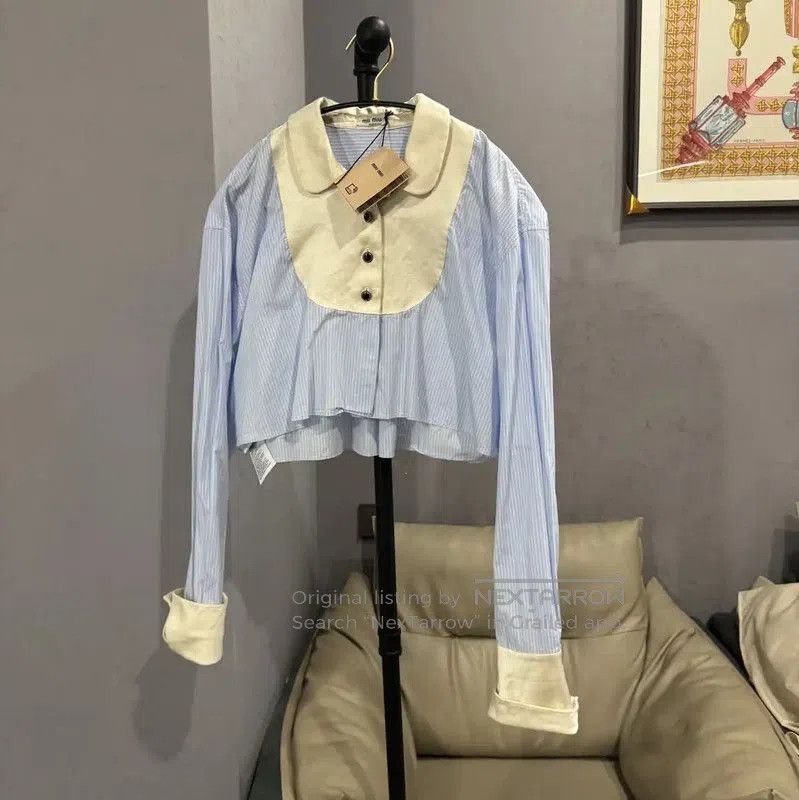 Miu Miu Miu Miu Light Blue Cropped Cotton Shirt . Size M / US 6-8 / IT 42-44 - 1 Thumbnail