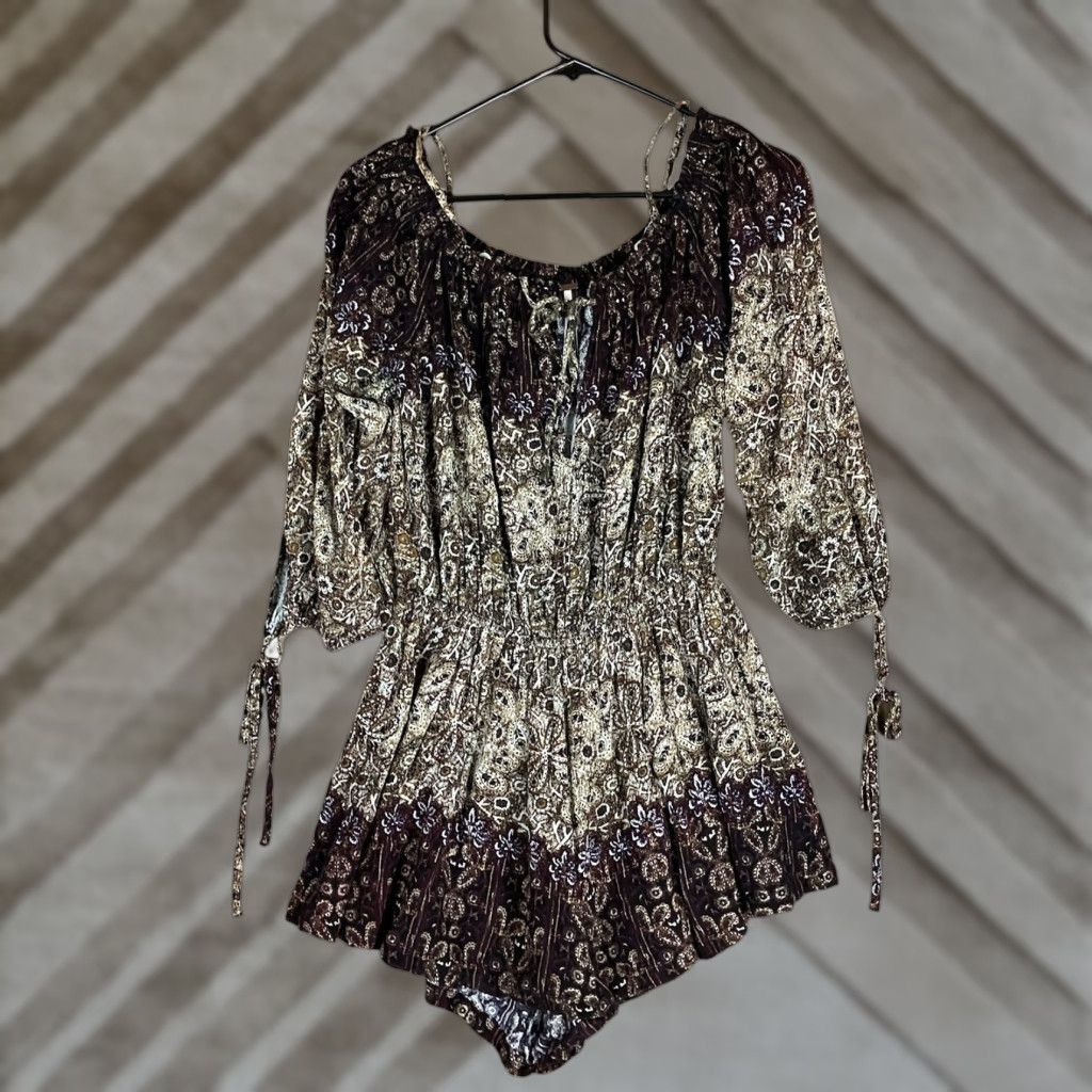 Free People Free People Romper Womens Brown So Divine Smocked Paisley 100% Rayon M Size 32" / US 10 / IT 46 - 1 Thumbnail